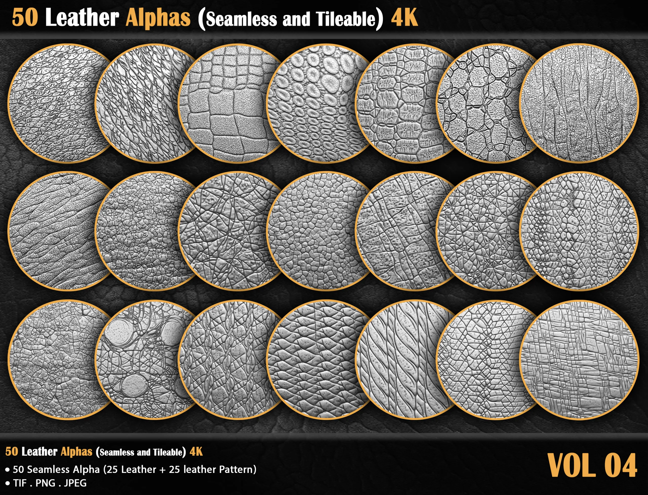 50 Leather Alphas (Seamless and Tileable) 4K