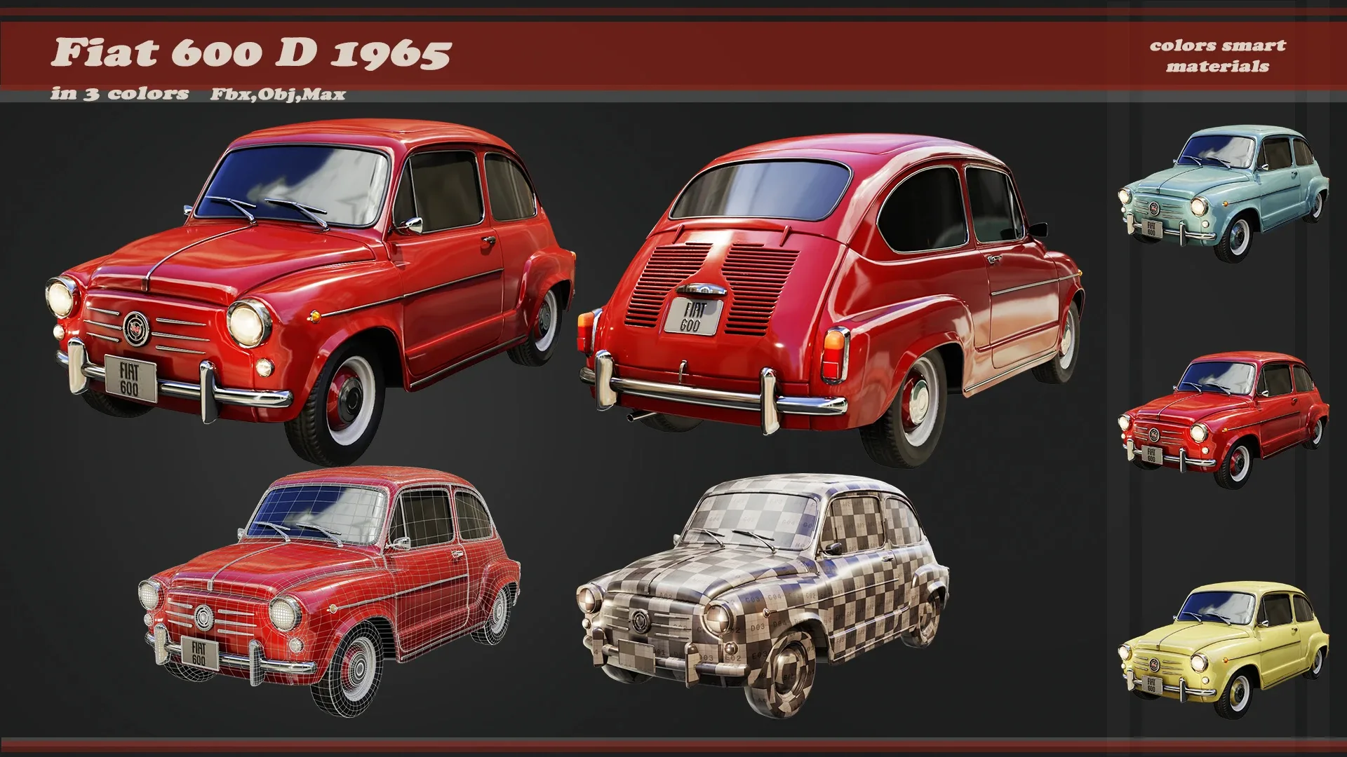 Fiat 600D 1965 3D Model