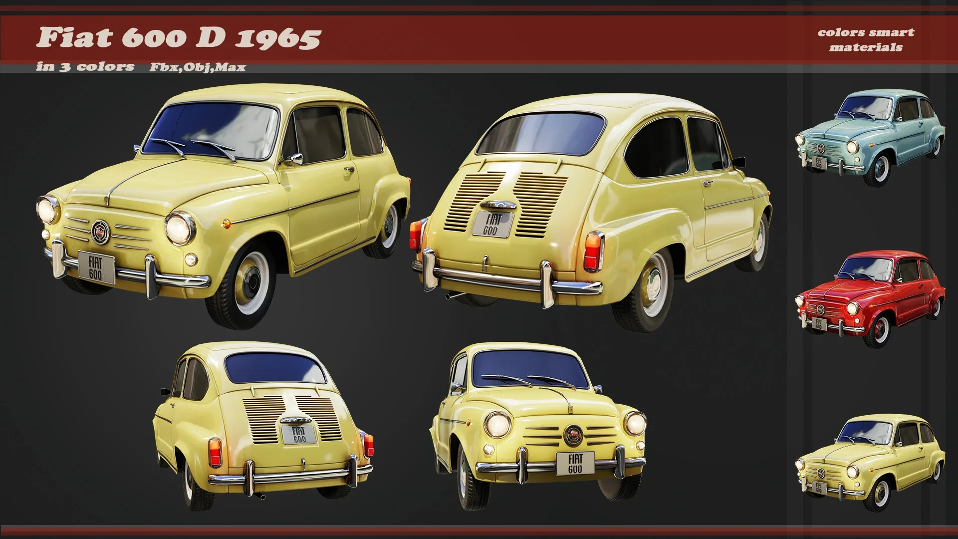 Fiat 600D 1965 3D Model