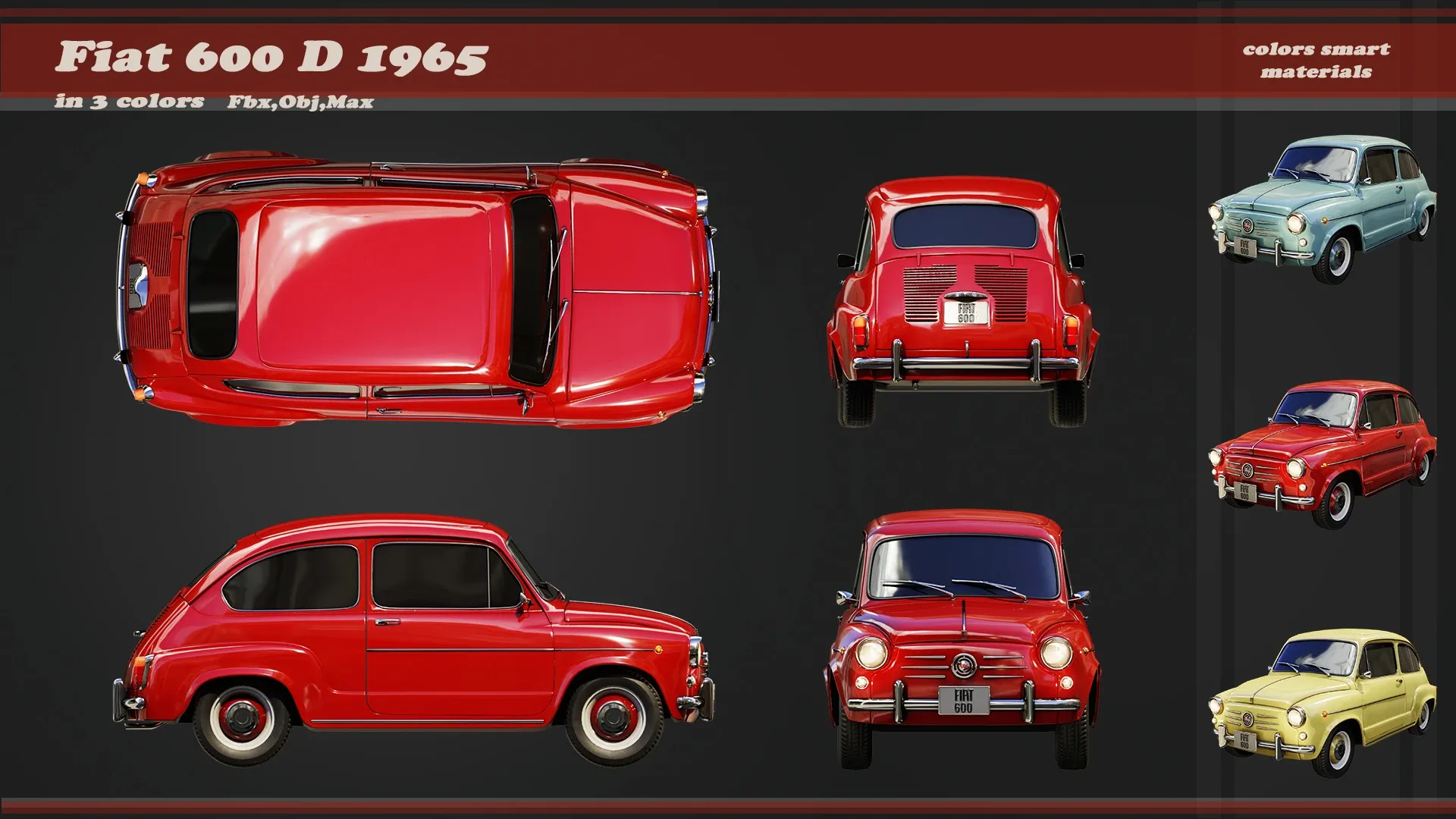 Fiat 600D 1965 3D Model