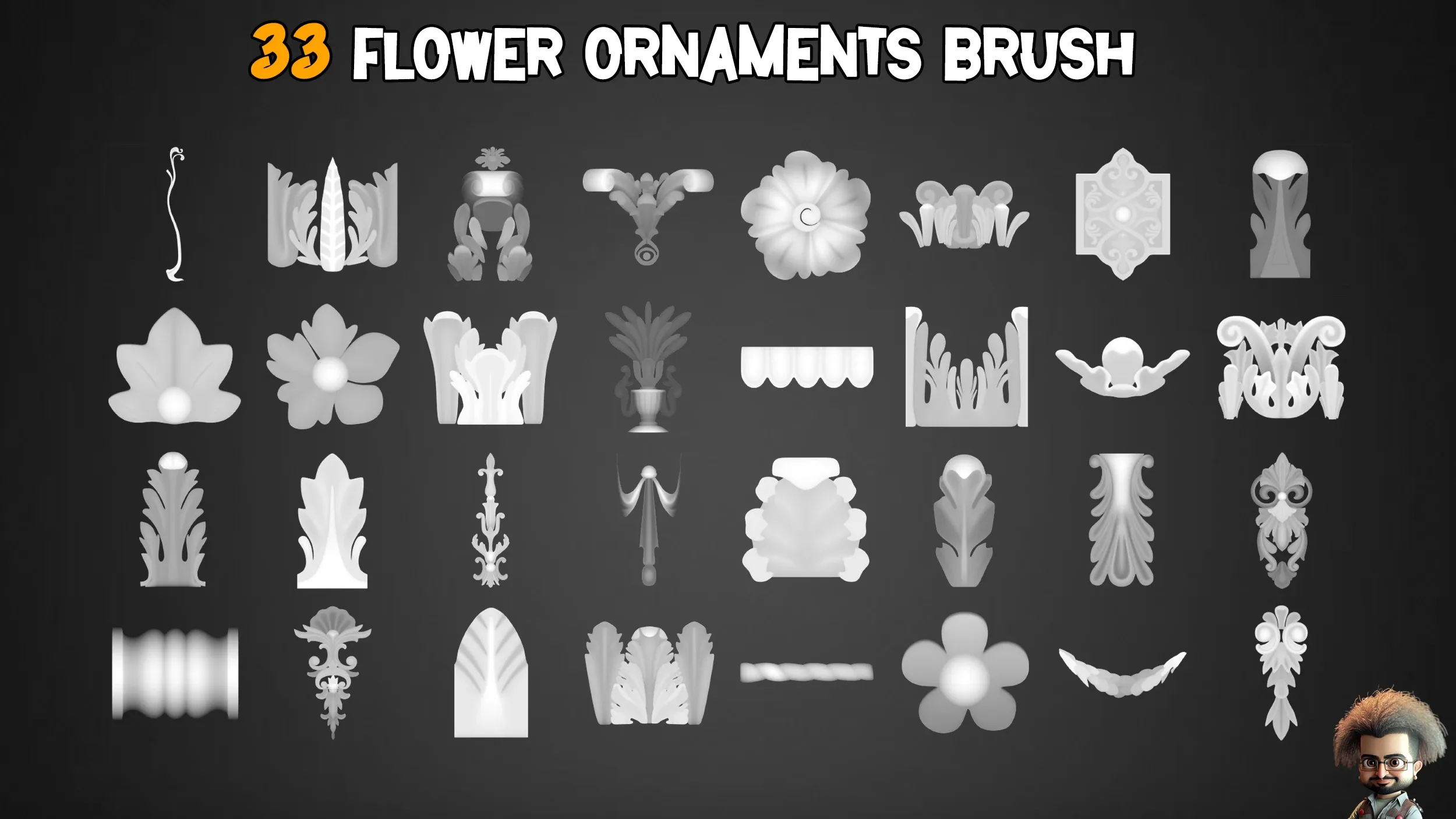 30 Columns + 33 Ornaments brush + 3D Models  - Free Tutorials – Vol 5