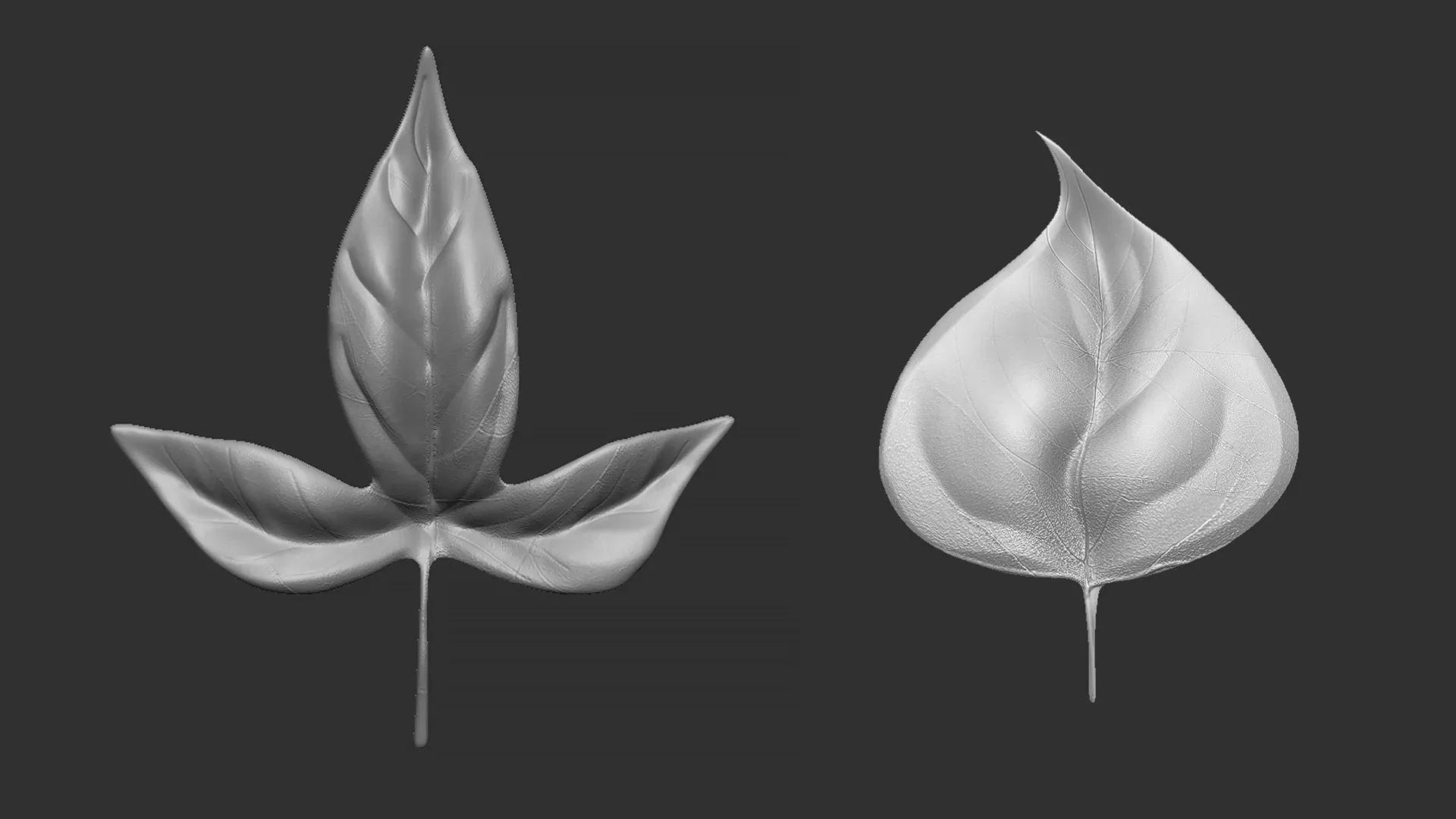 14 high-poly leafs and branches Zbrush IMM brush set.