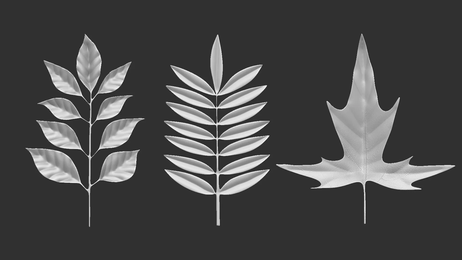 14 high-poly leafs and branches Zbrush IMM brush set.