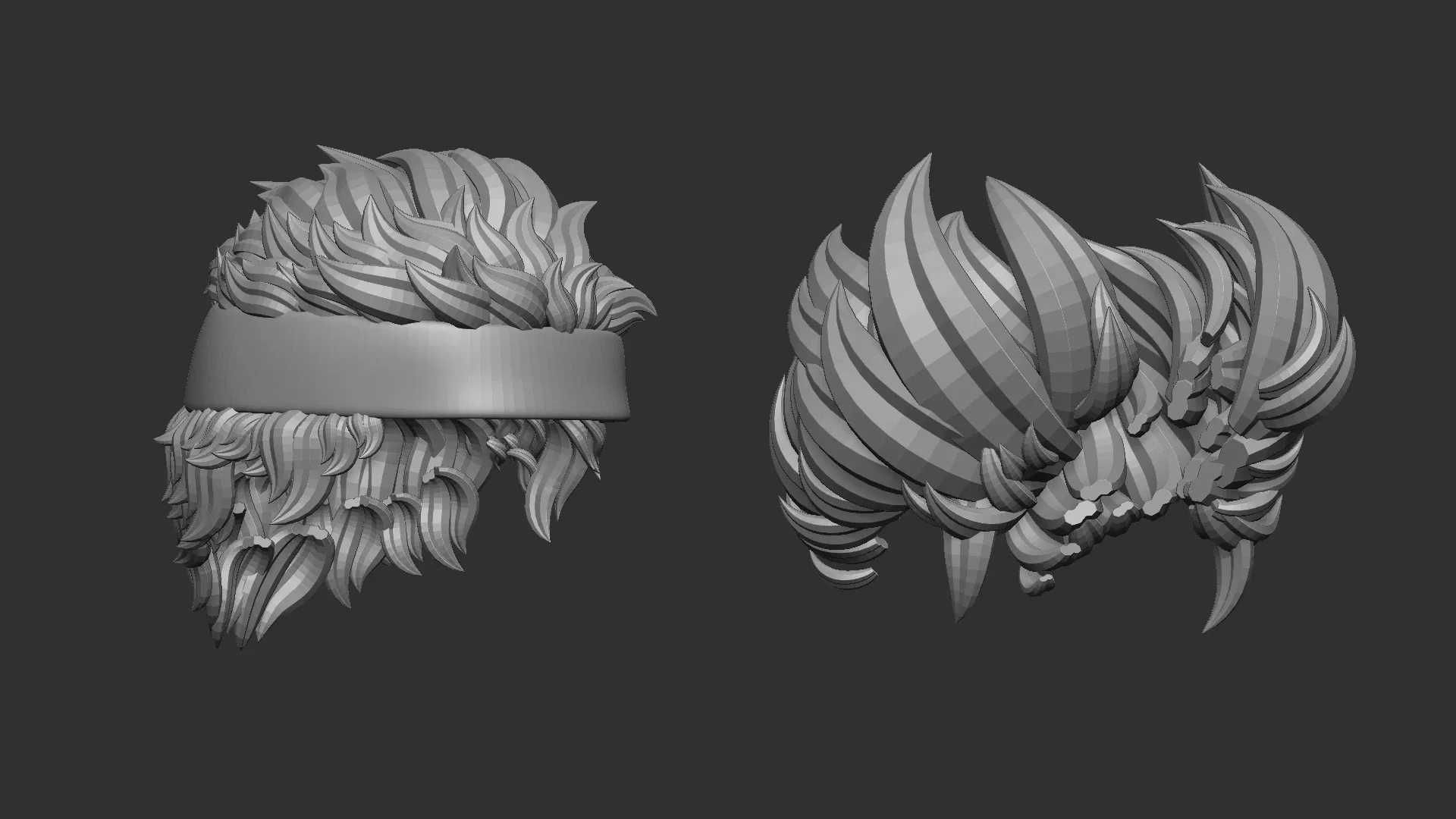 15 Male anime character hair styles and hairdoo low poly IMM brush set for Zbrush, fbx and obj files.