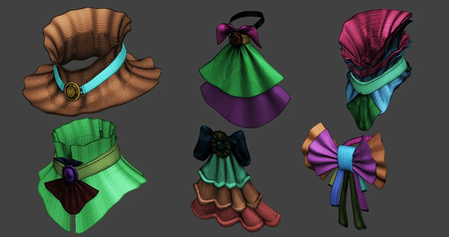 20 character jabot and neckwear midpoly IMM Zbrush set + OBJ and FBX files.