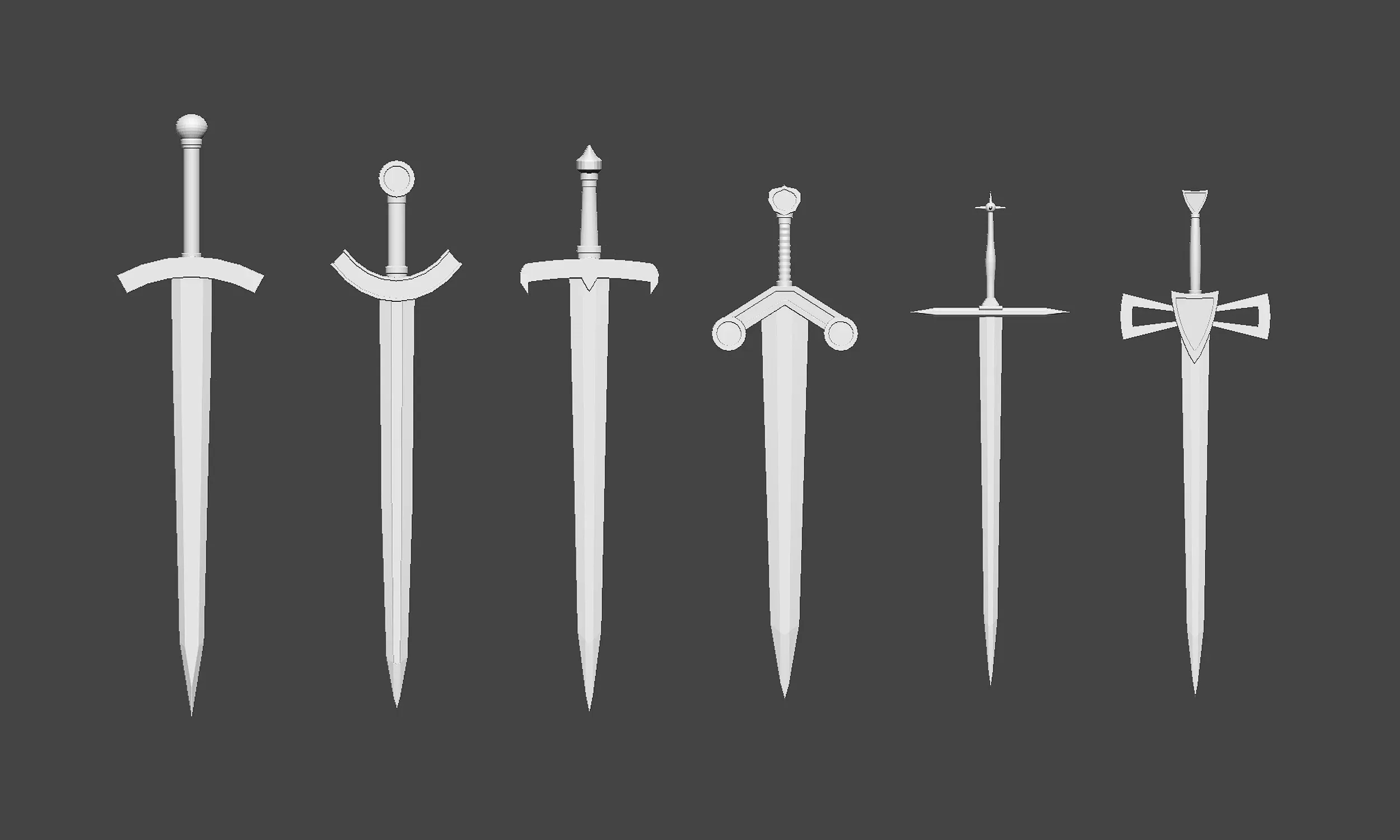 30 Low-poly medieval fantasy sword melee weapon base mesh shapes IMM and 2 sheath shapes Zbrush set and fbx, obj files.