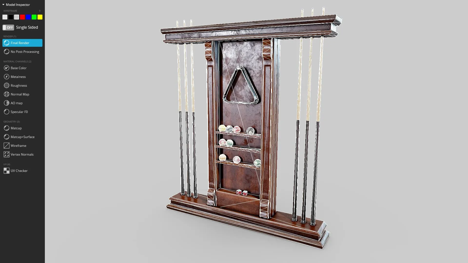 🎱 Wall-Mounted Pool Rack 3D Model Game Ready