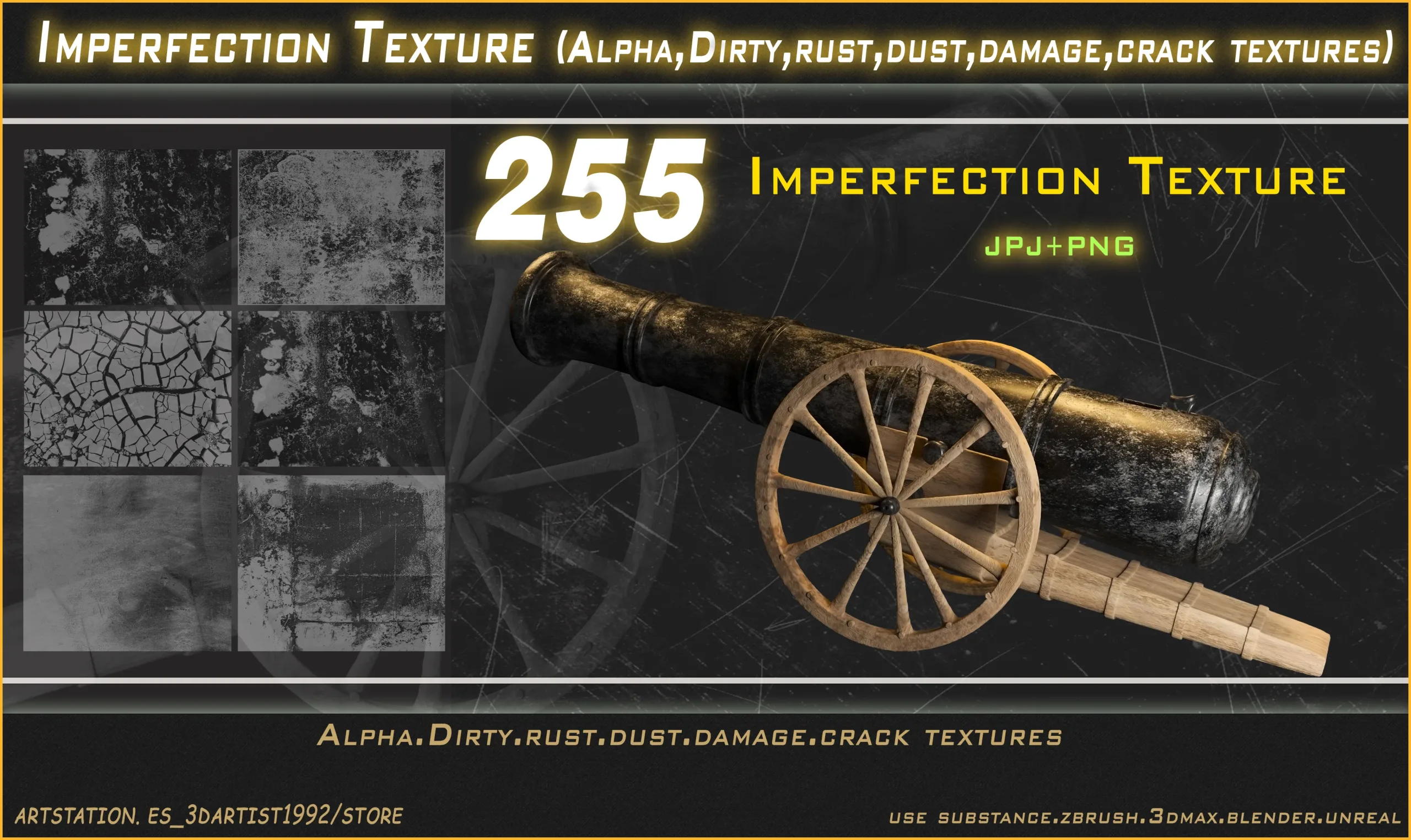 255  Imperfection Texture Alpha,Dirty,rust,dust,damage,crack textures