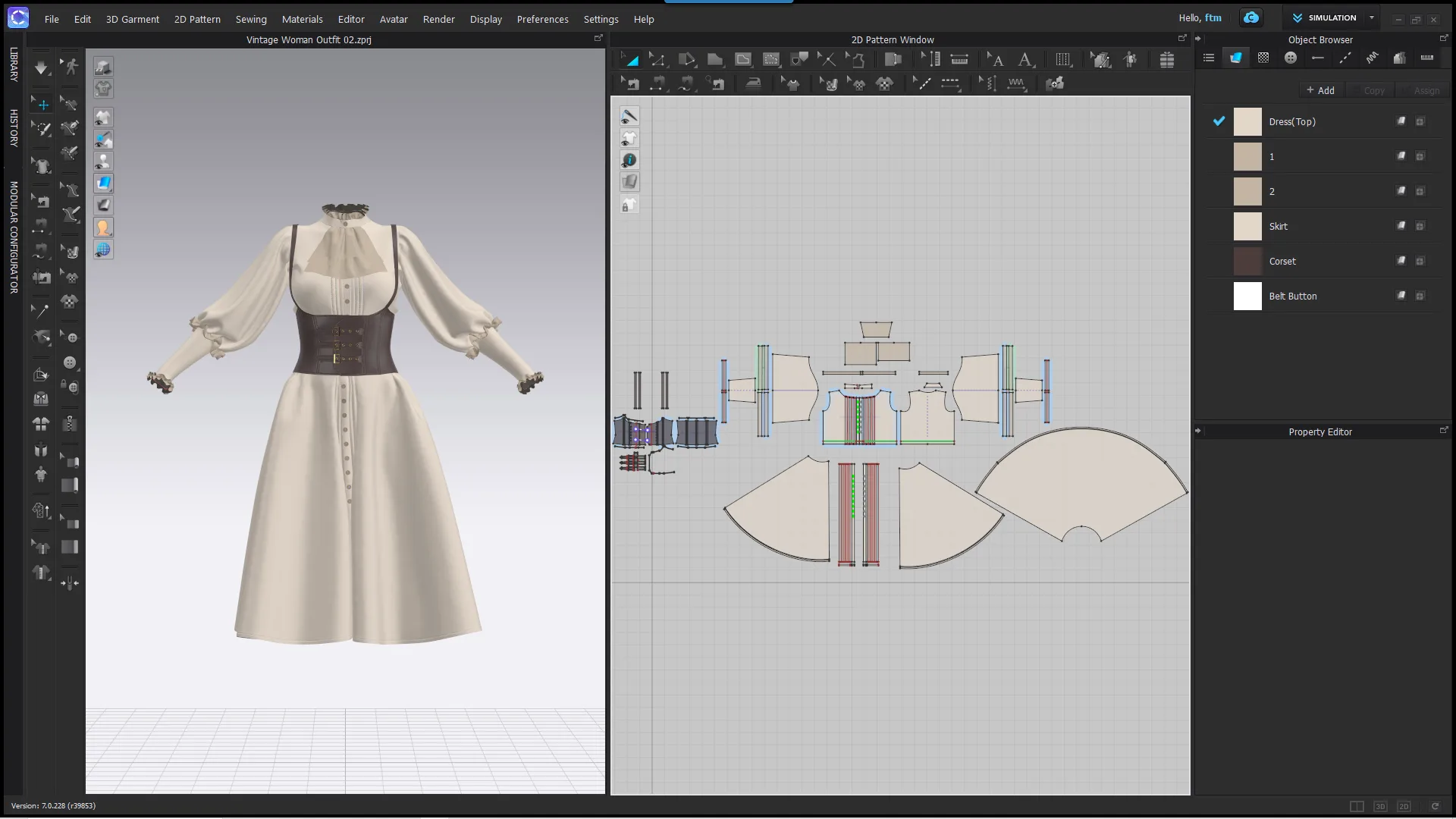 Vintage Women outfit 02 / Marvelous Designer , Clo3d Project + Free Tutorial (Low Poly)