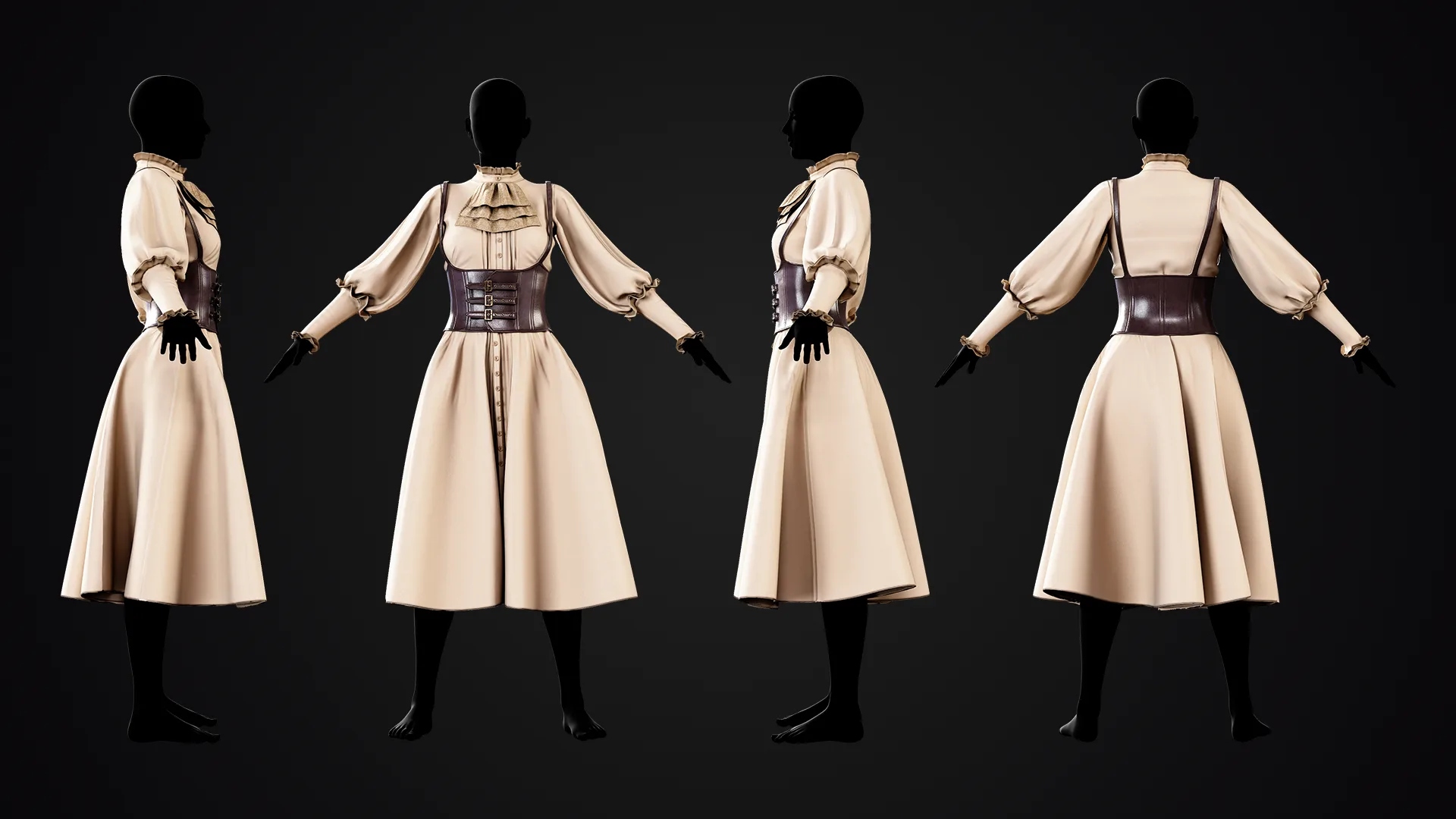 Vintage Women outfit 02 / Marvelous Designer , Clo3d Project + Free Tutorial (Low Poly)