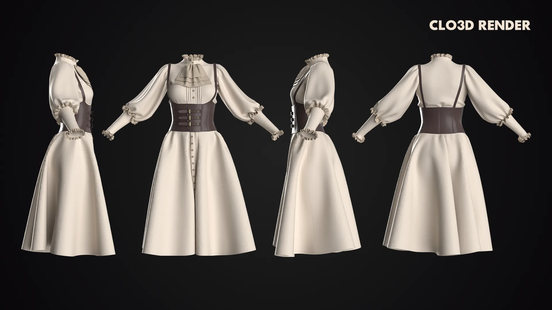 Vintage Women outfit 02 / Marvelous Designer , Clo3d Project + Free Tutorial (Low Poly)