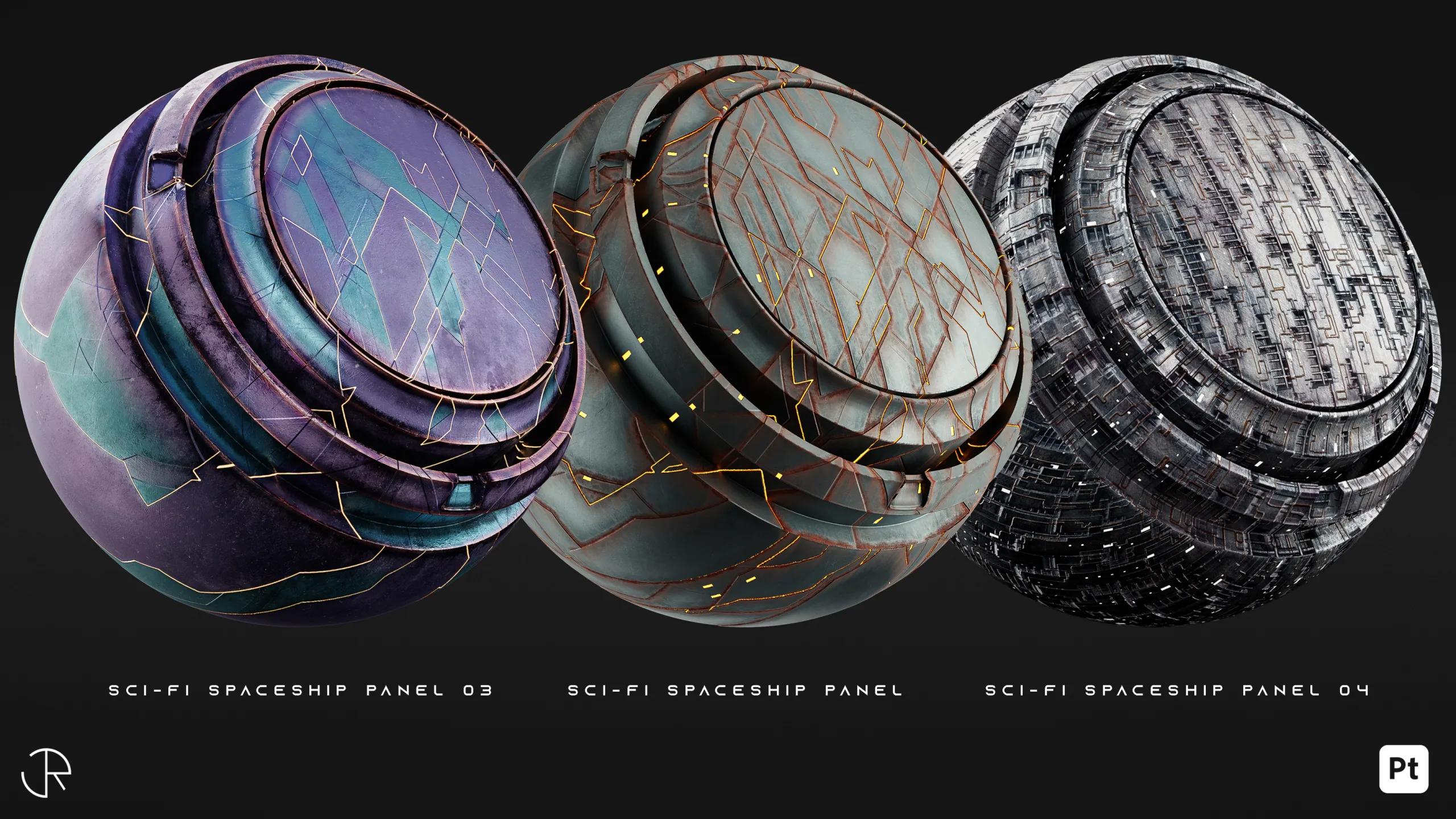 AstroMat Vol 01 | Sci-Fi Smart Materials + Sci-Fi pattern + PBR Textures
