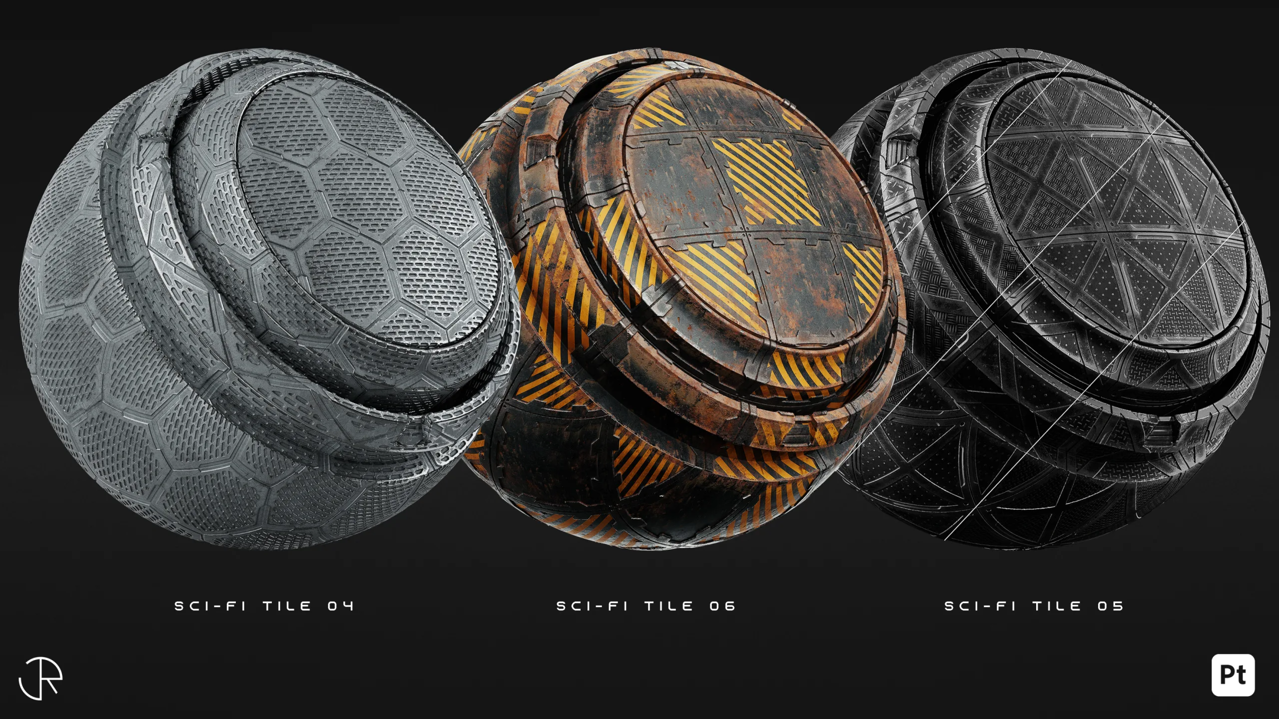 AstroMat Vol 01 | Sci-Fi Smart Materials + Sci-Fi pattern + PBR Textures