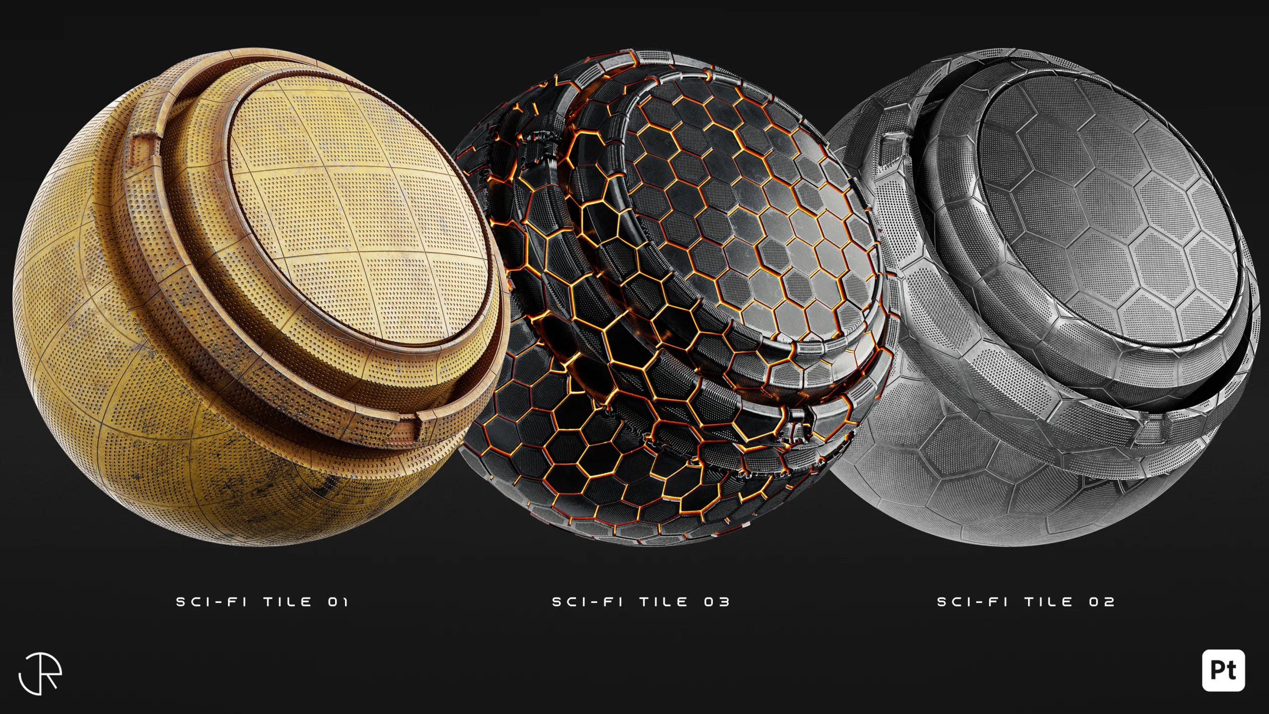 AstroMat Vol 01 | Sci-Fi Smart Materials + Sci-Fi pattern + PBR Textures