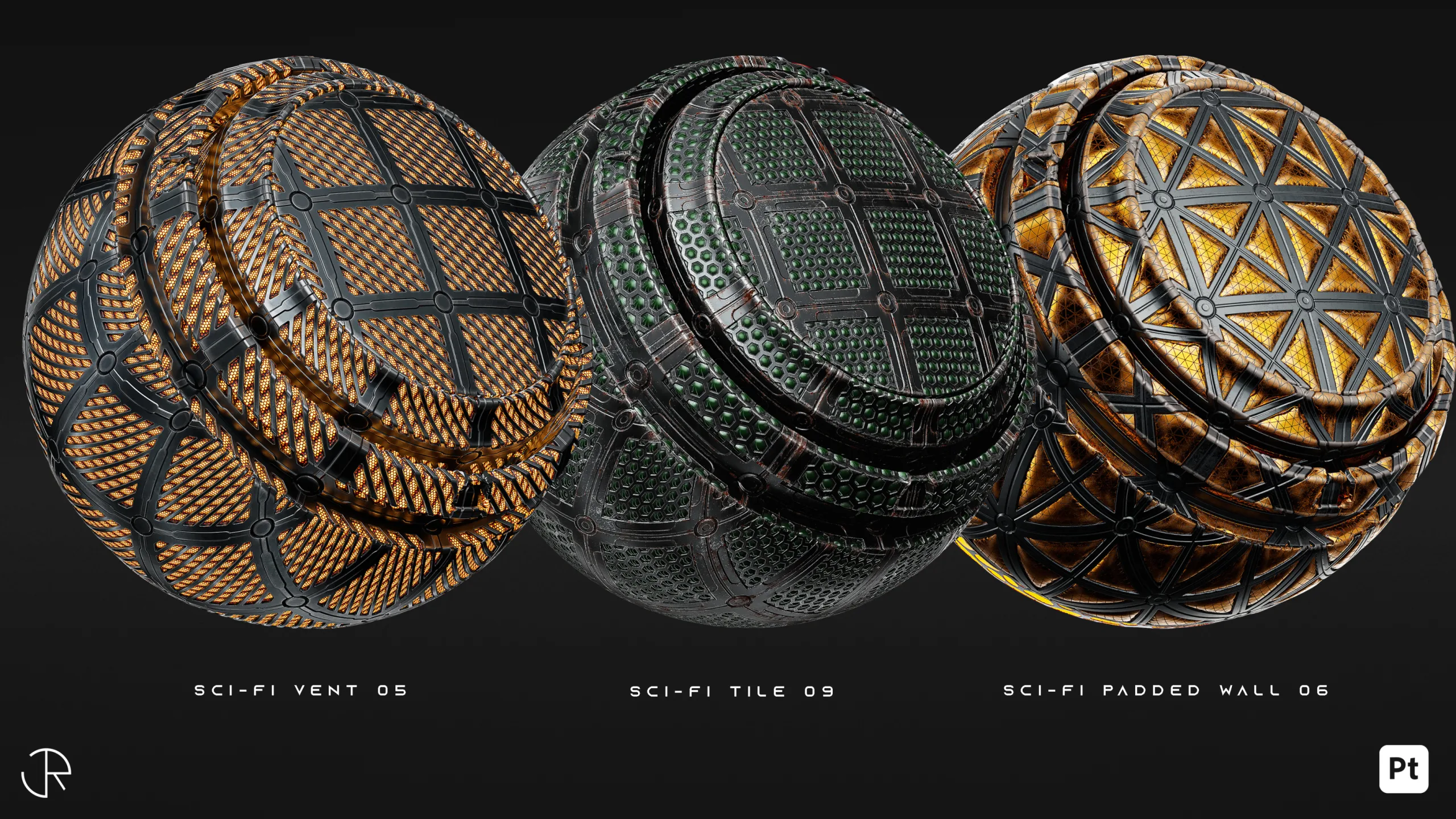 AstroMat Vol 01 | Sci-Fi Smart Materials + Sci-Fi pattern + PBR Textures