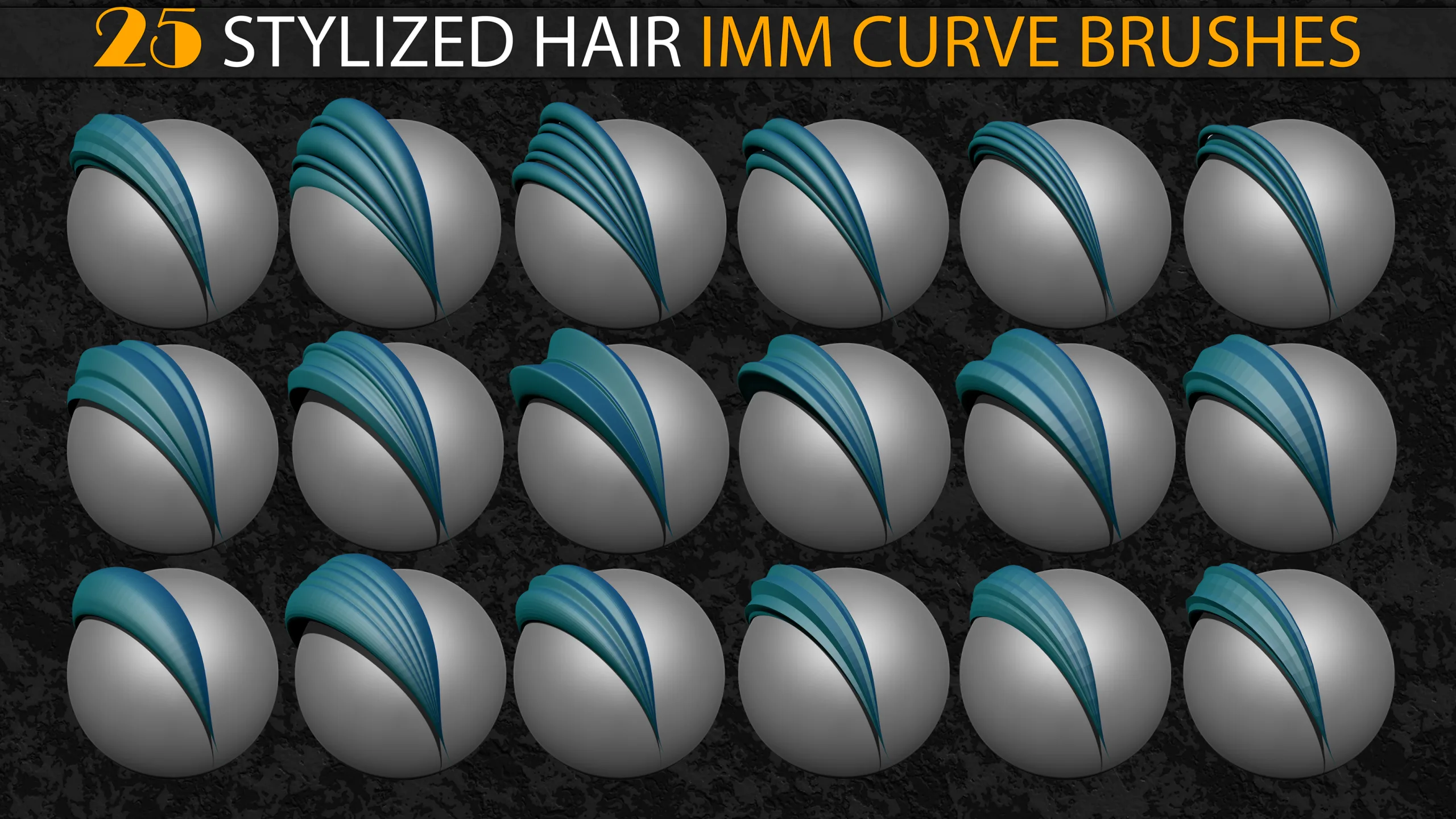 25 Stylized Hair IMM Curve Brushes (Vol- 04)