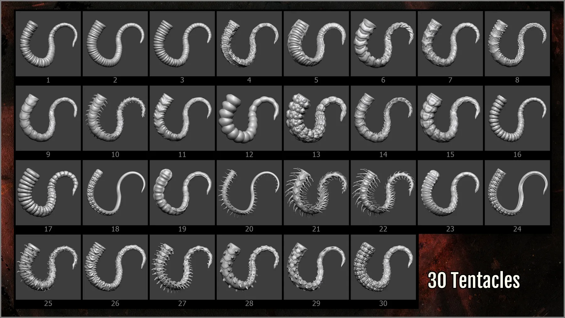 Fantasy Worms and Tentacles 330 IMM Curve Brushes for ZBrush