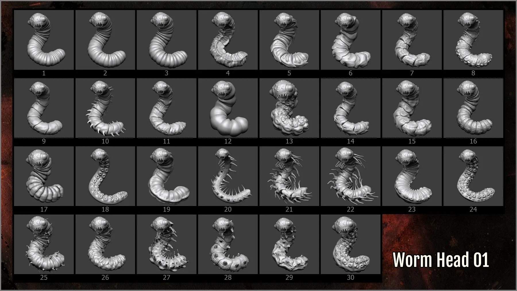 Fantasy Worms and Tentacles 330 IMM Curve Brushes for ZBrush