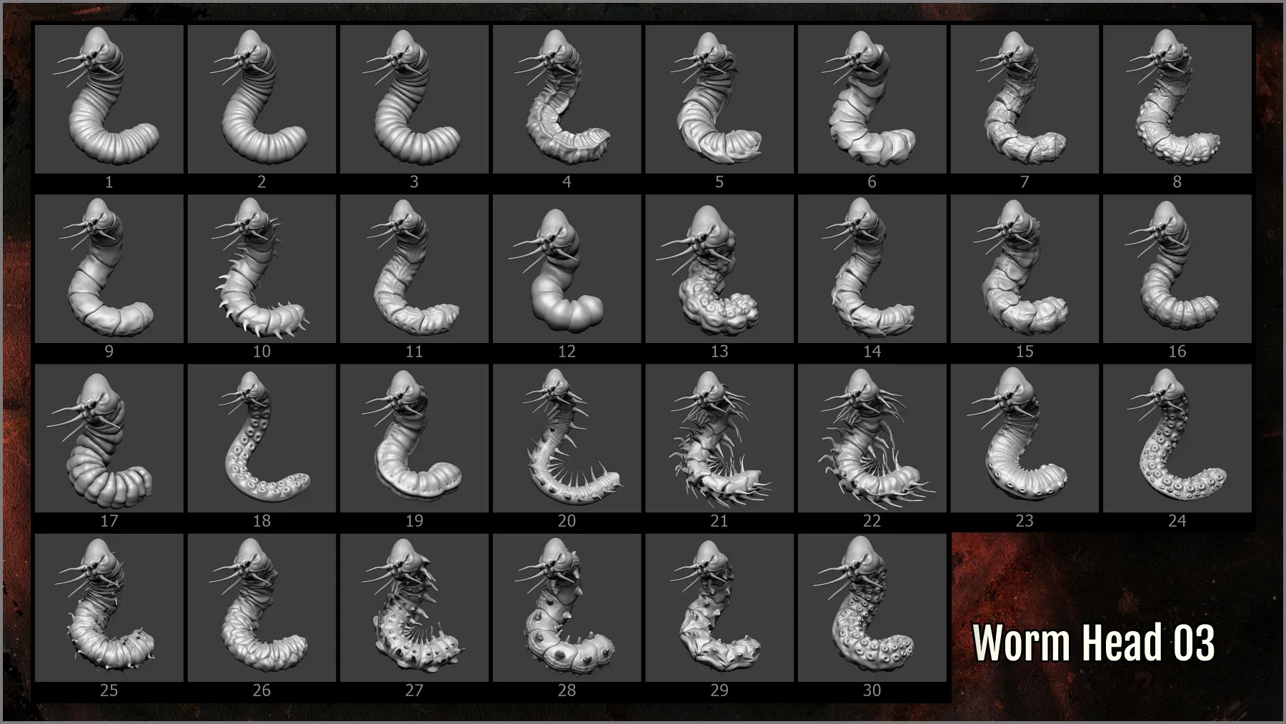 Fantasy Worms and Tentacles 330 IMM Curve Brushes for ZBrush