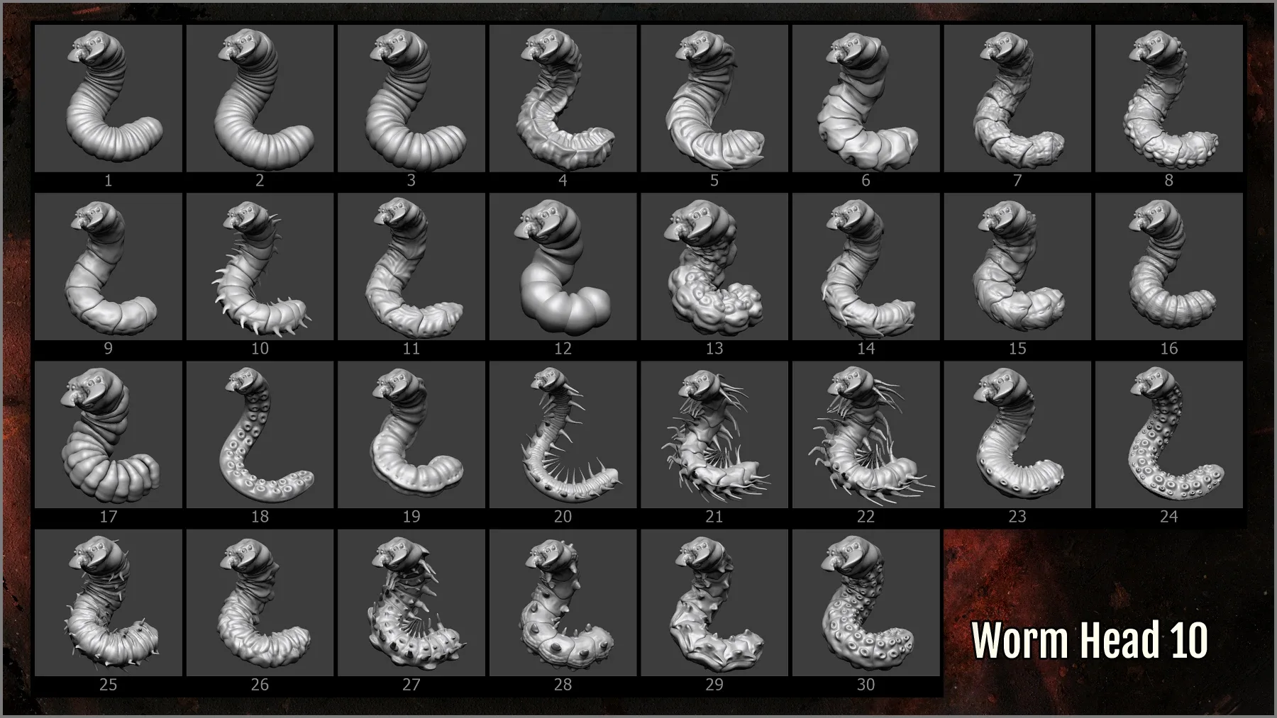 Fantasy Worms and Tentacles 330 IMM Curve Brushes for ZBrush