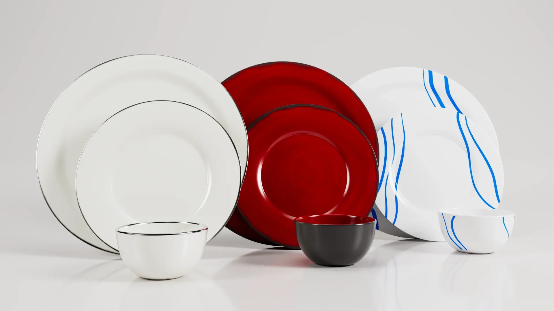 Three Style Dinnerware Set - Plates and Bowl