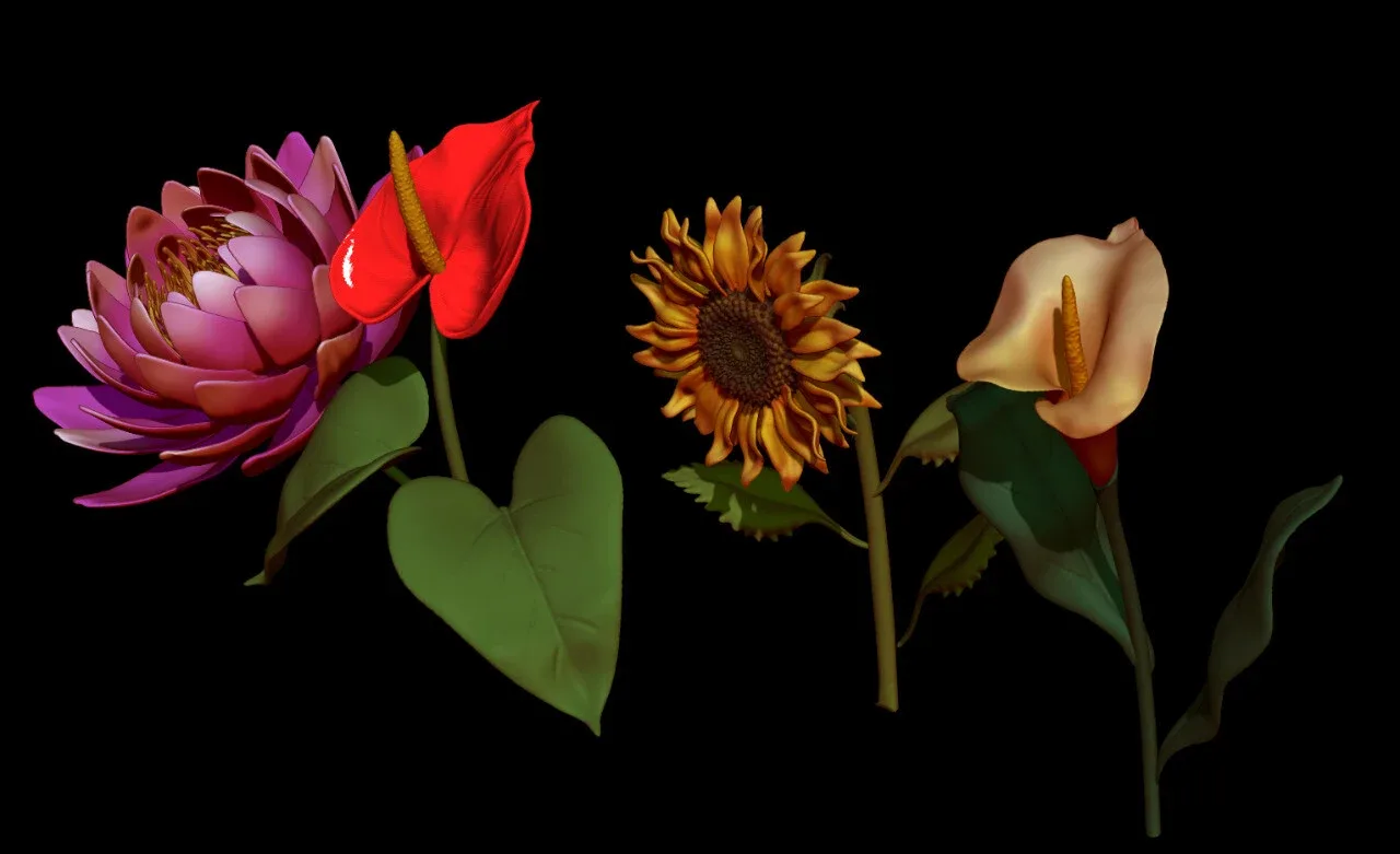 10 Flowers 3D Pack For Zbrush - Including ZPR, ZTL, OBJ, STL, FBX