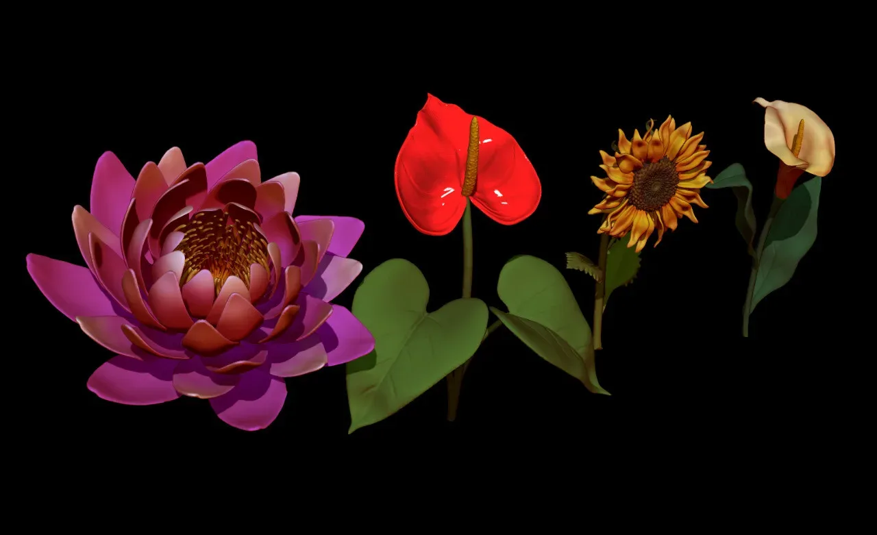 10 Flowers 3D Pack For Zbrush - Including ZPR, ZTL, OBJ, STL, FBX