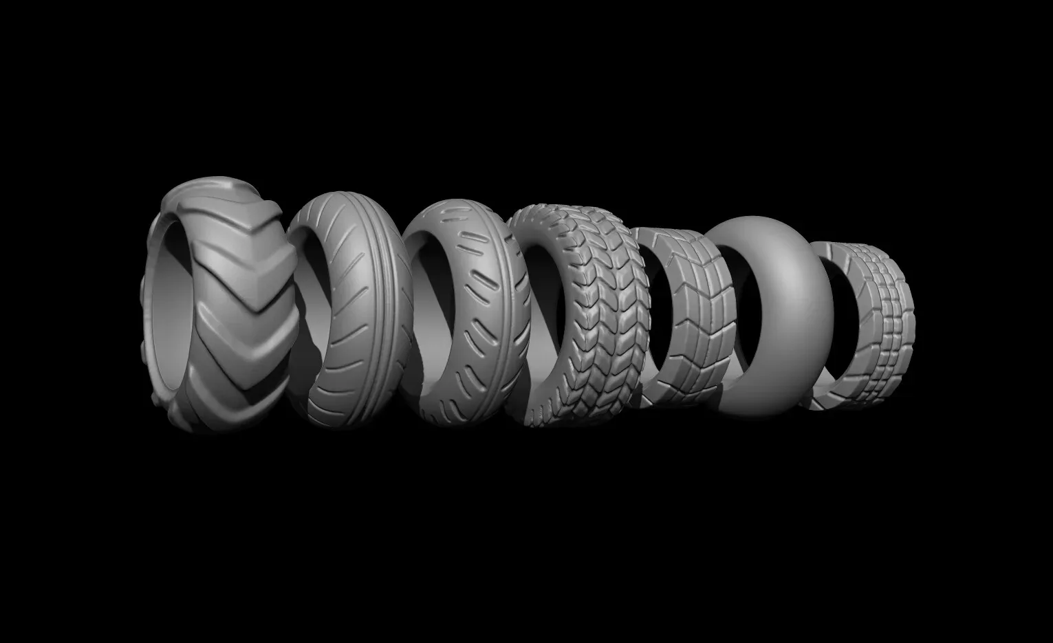 7 Wheels and Tires For Concepting - Zbrush OBJ / ZPR