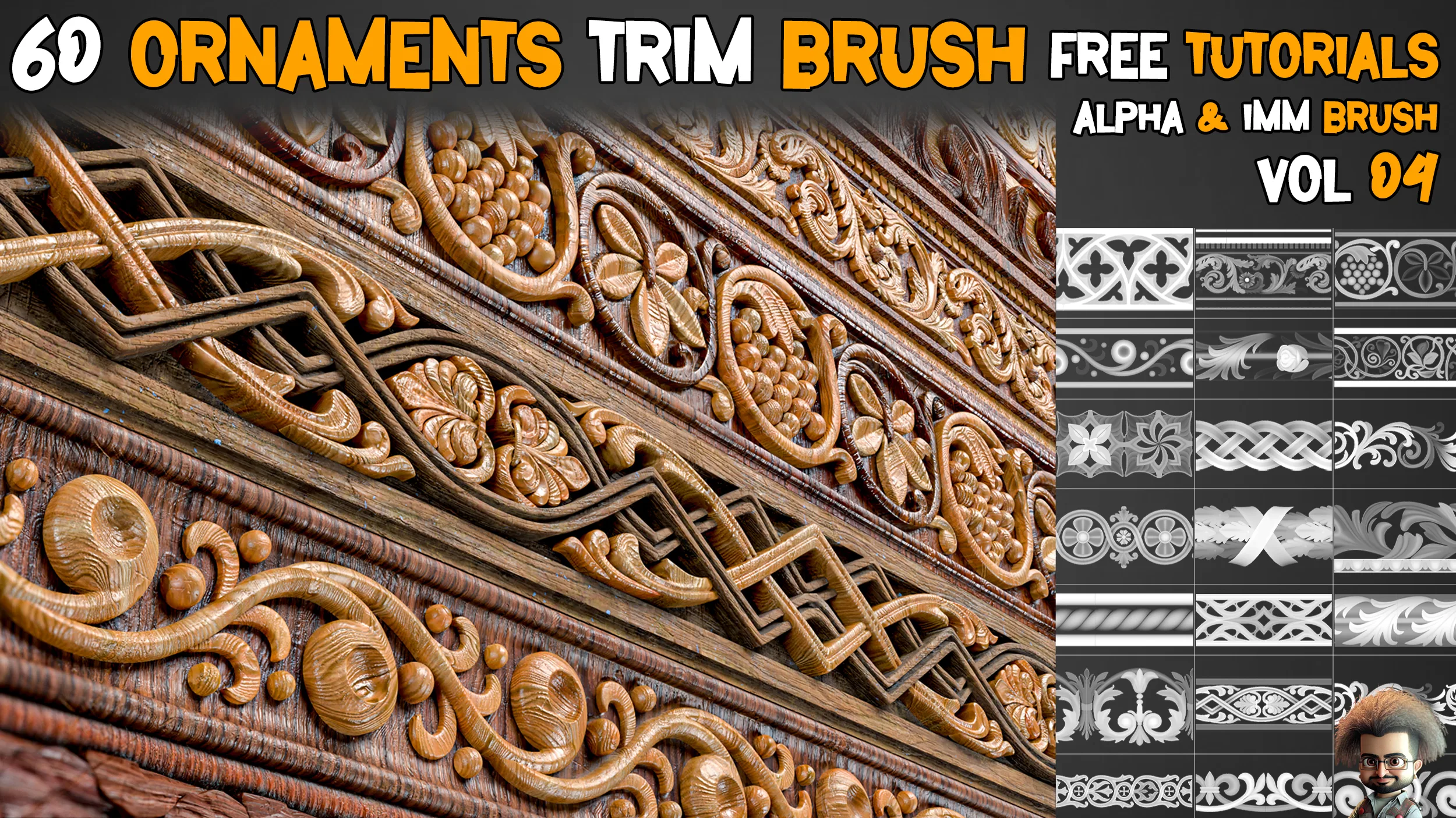 60 Ornaments Trim Brushe + 3D Models + Free Tutorials – Vol 4