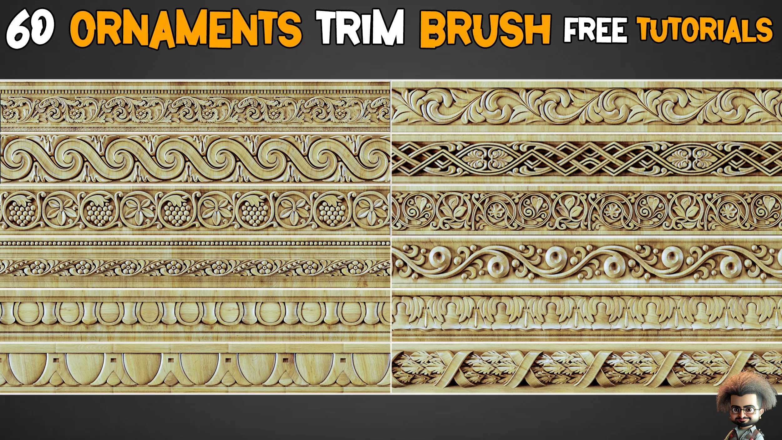 60 Ornaments Trim Brushe + 3D Models + Free Tutorials – Vol 4