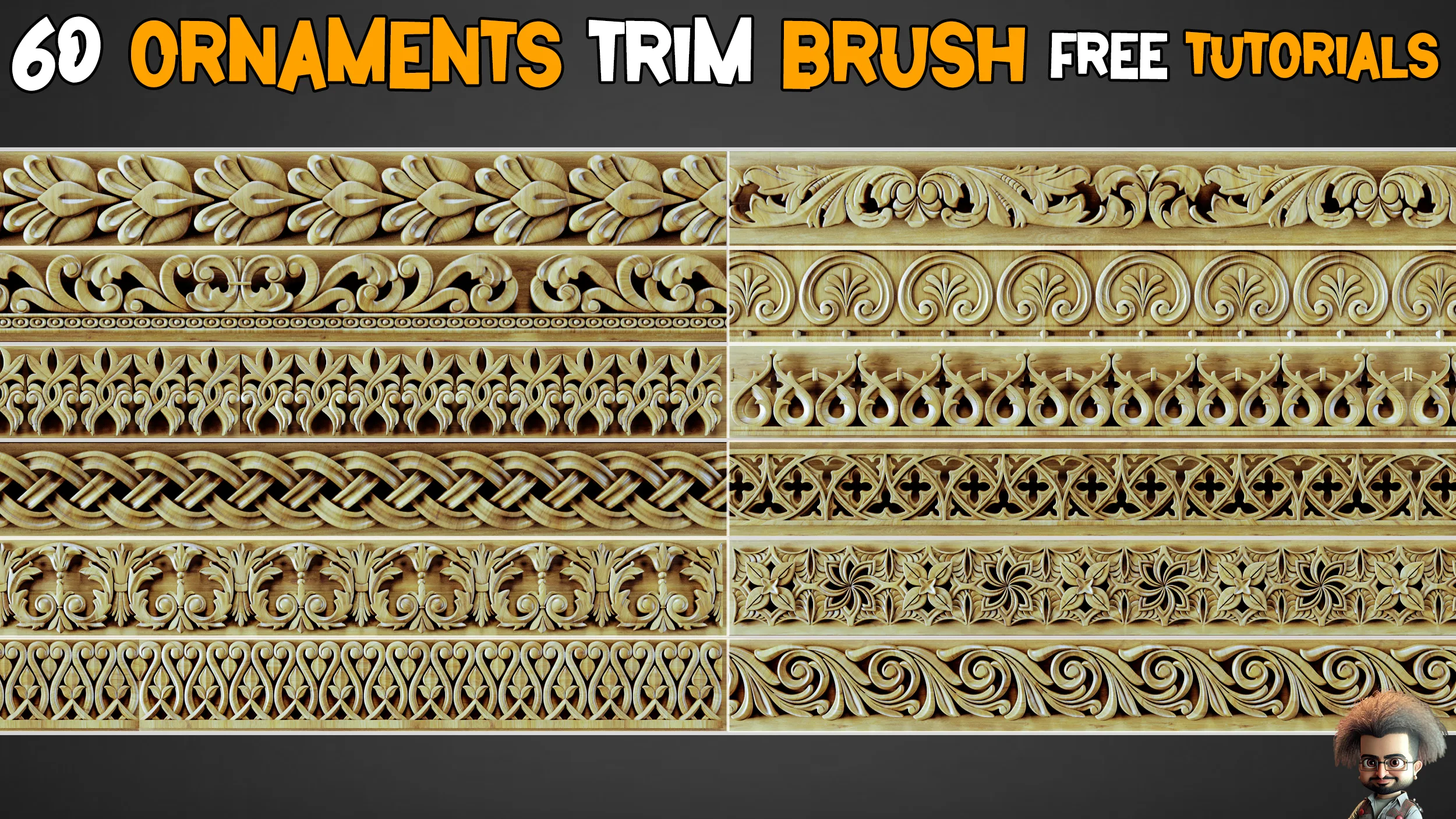 60 Ornaments Trim Brushe + 3D Models + Free Tutorials – Vol 4