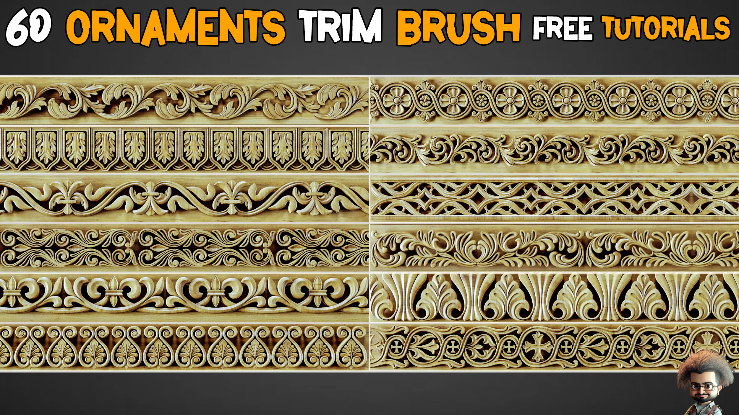 60 Ornaments Trim Brushe + 3D Models + Free Tutorials – Vol 4