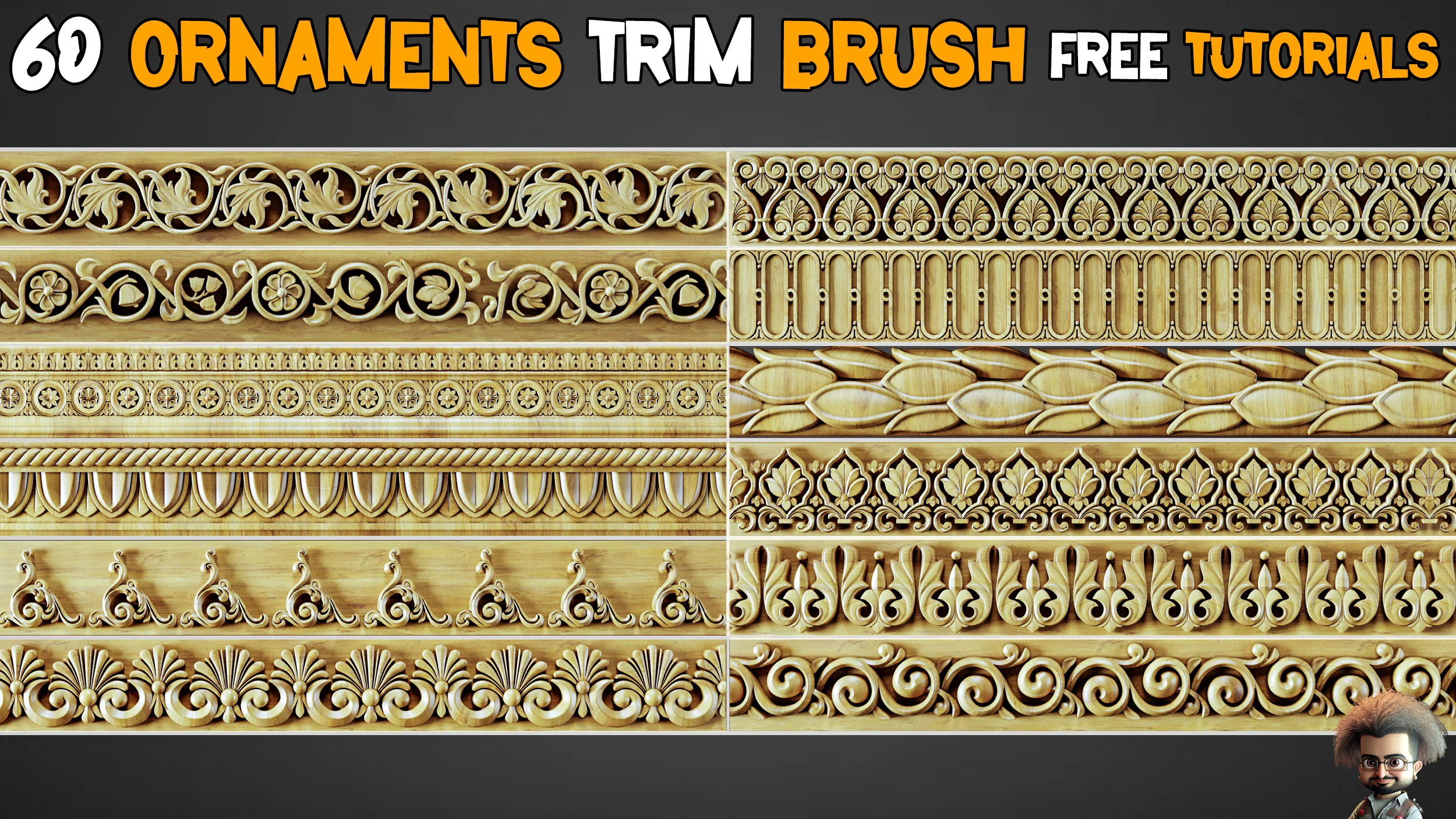 60 Ornaments Trim Brushe + 3D Models + Free Tutorials – Vol 4