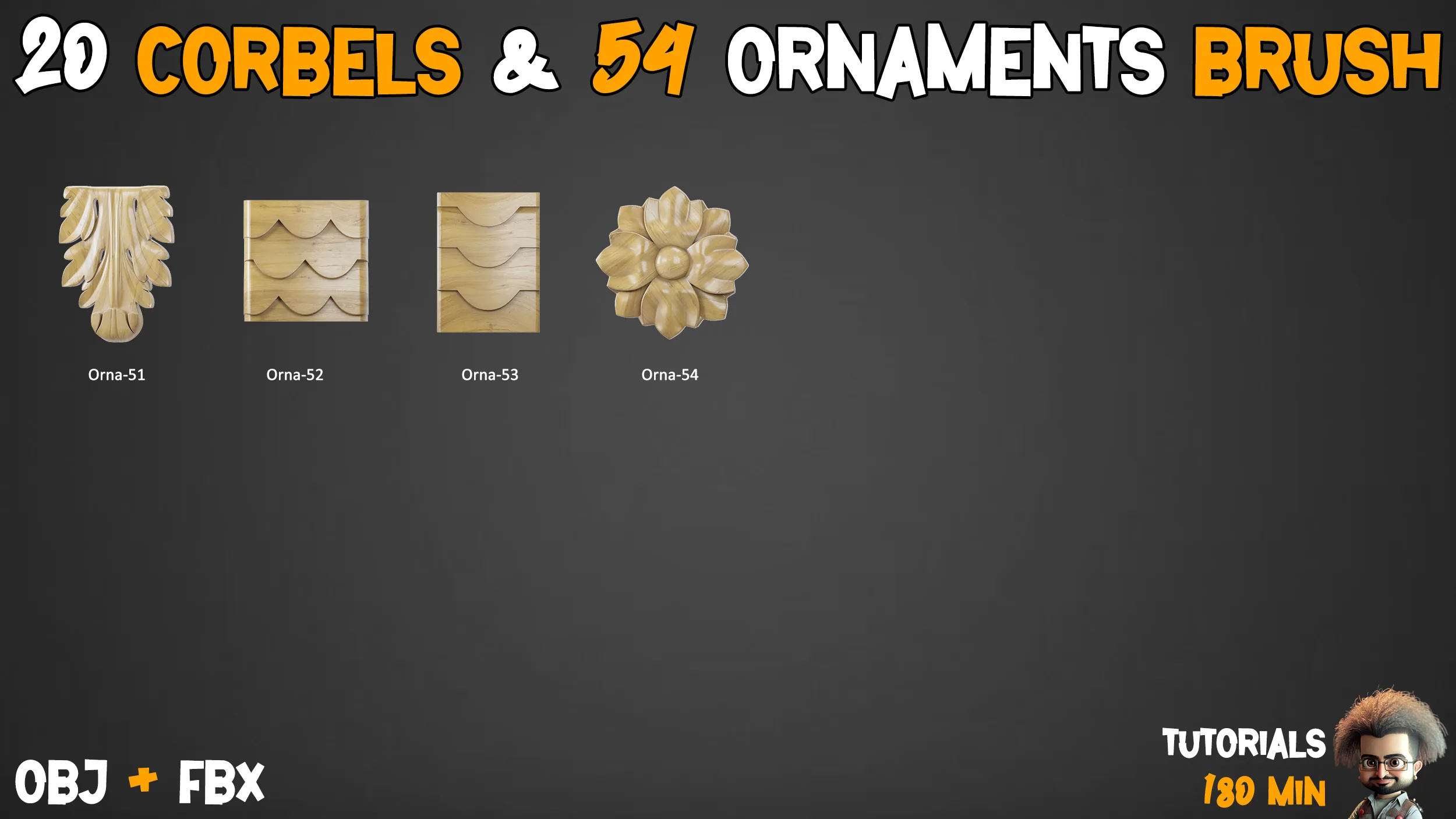 20 Corbels 3D Models + 54 Ornament Brushes and 3D Models + 11 Video Tutorials-VOL 01