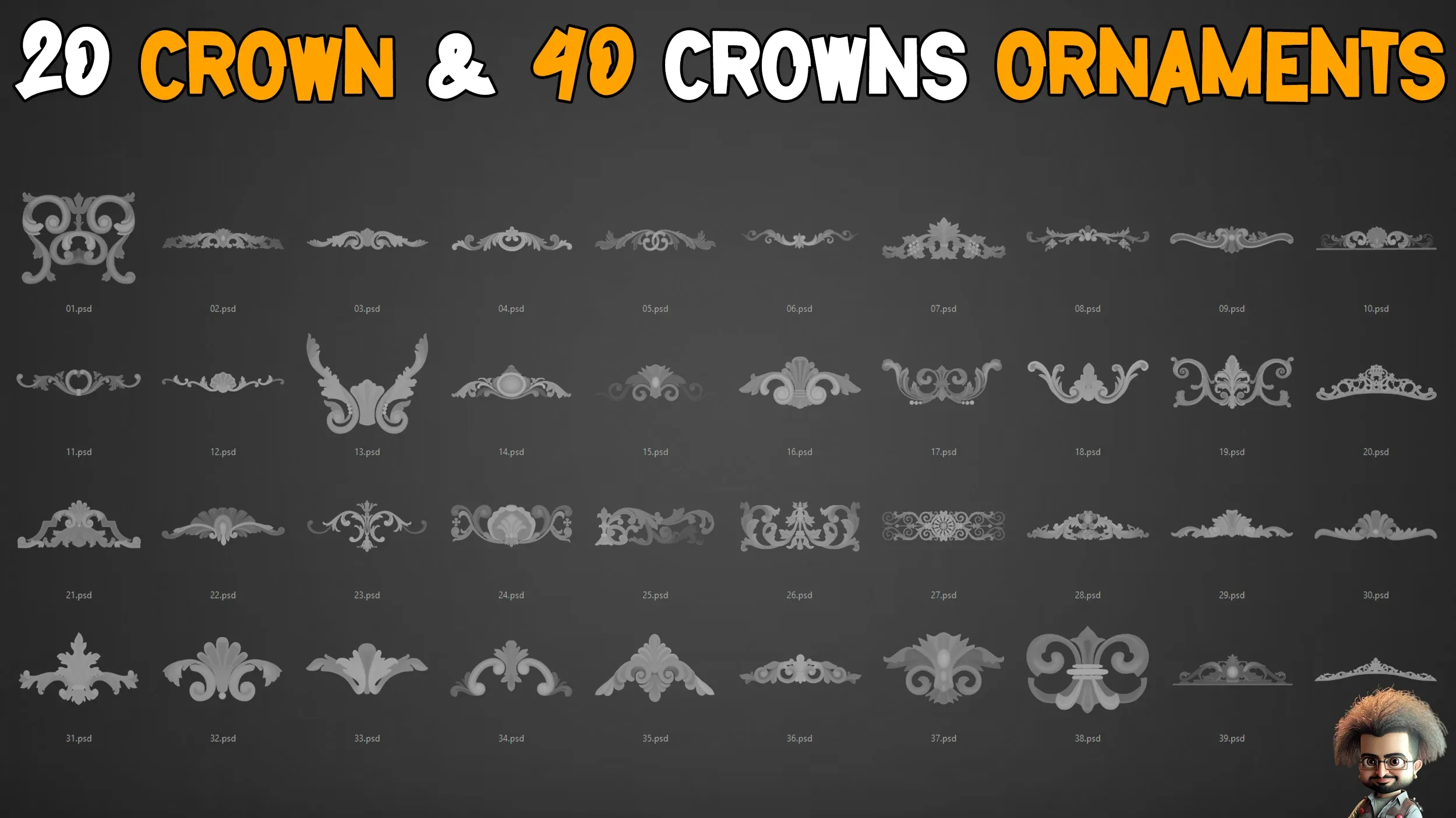 20 Crown Low Poly 40 Crowns Ornament Brush - Vol 3