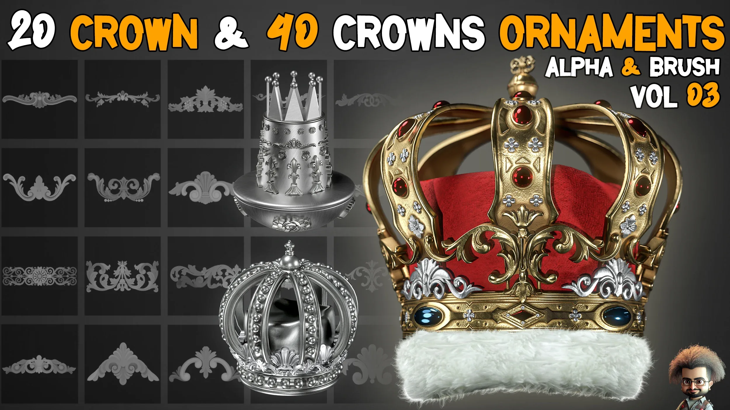 20 Crown Low Poly 40 Crowns Ornament Brush - Vol 3