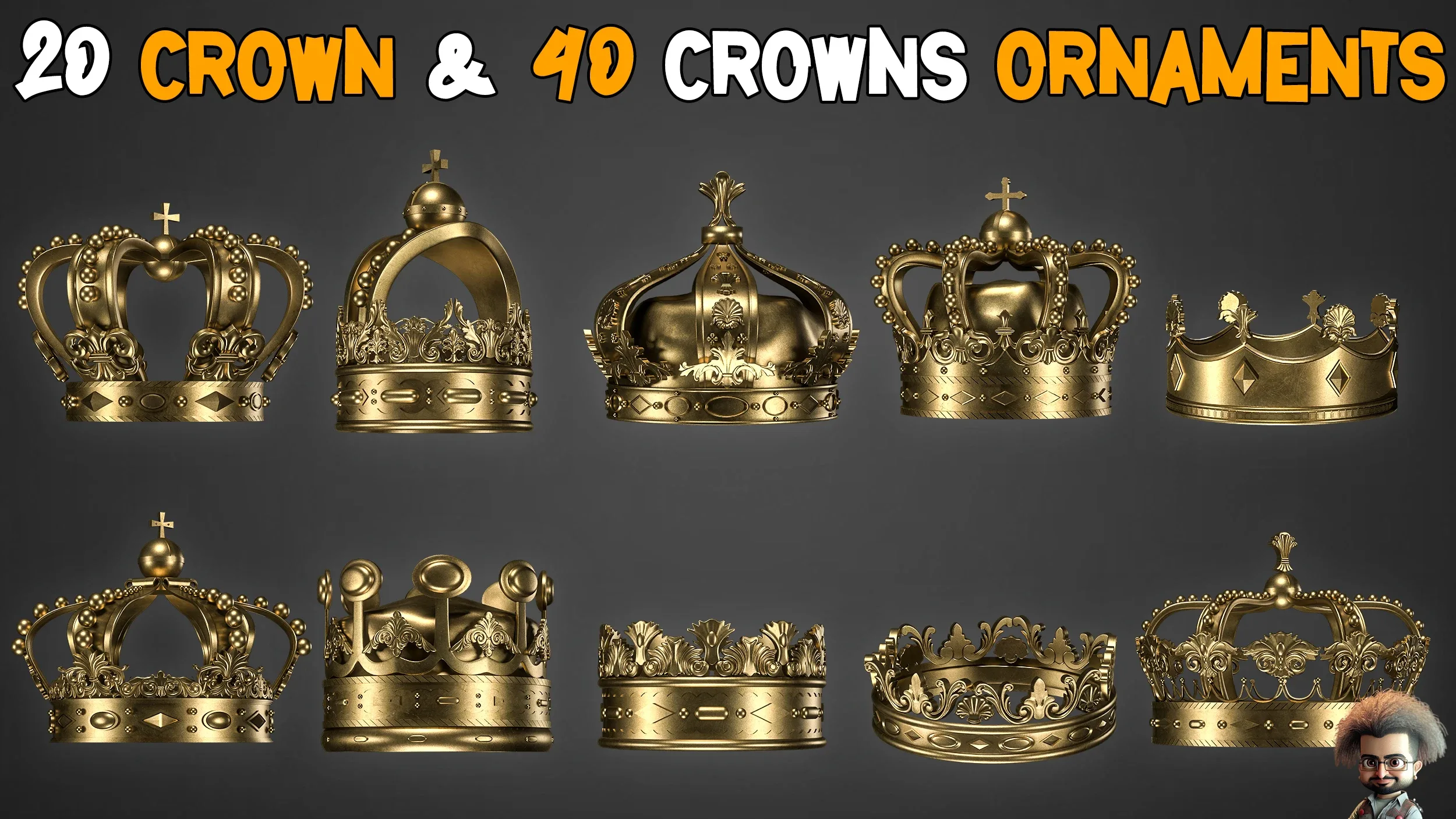20 Crown Low Poly 40 Crowns Ornament Brush - Vol 3