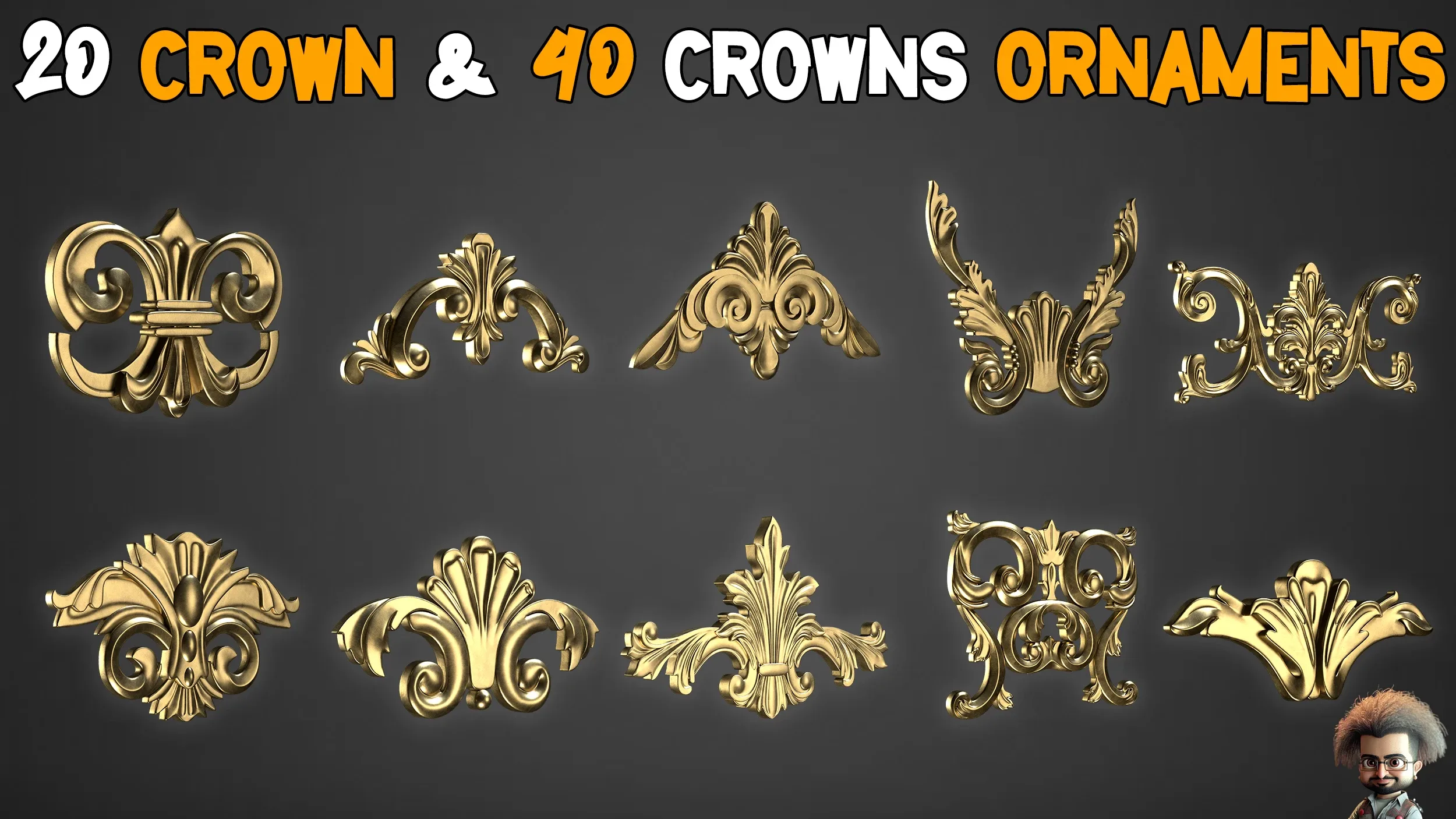 20 Crown Low Poly 40 Crowns Ornament Brush - Vol 3