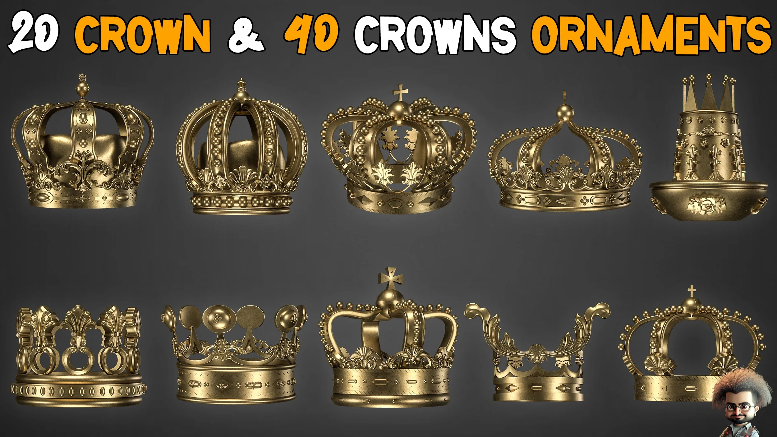 20 Crown Low Poly 40 Crowns Ornament Brush - Vol 3