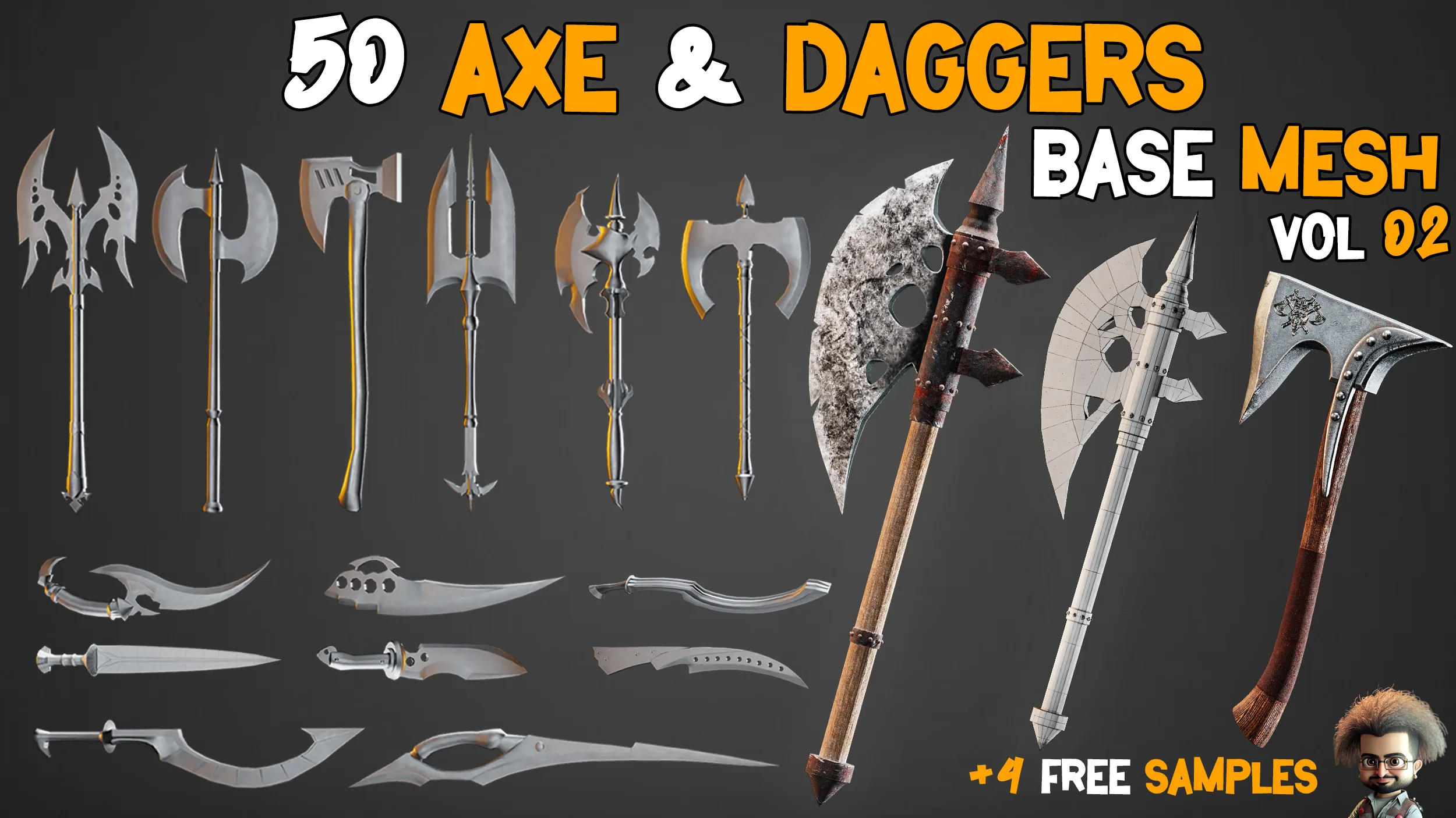 50 Axe & Daggers Base Mesh - VOL 02 ( Game Ready )