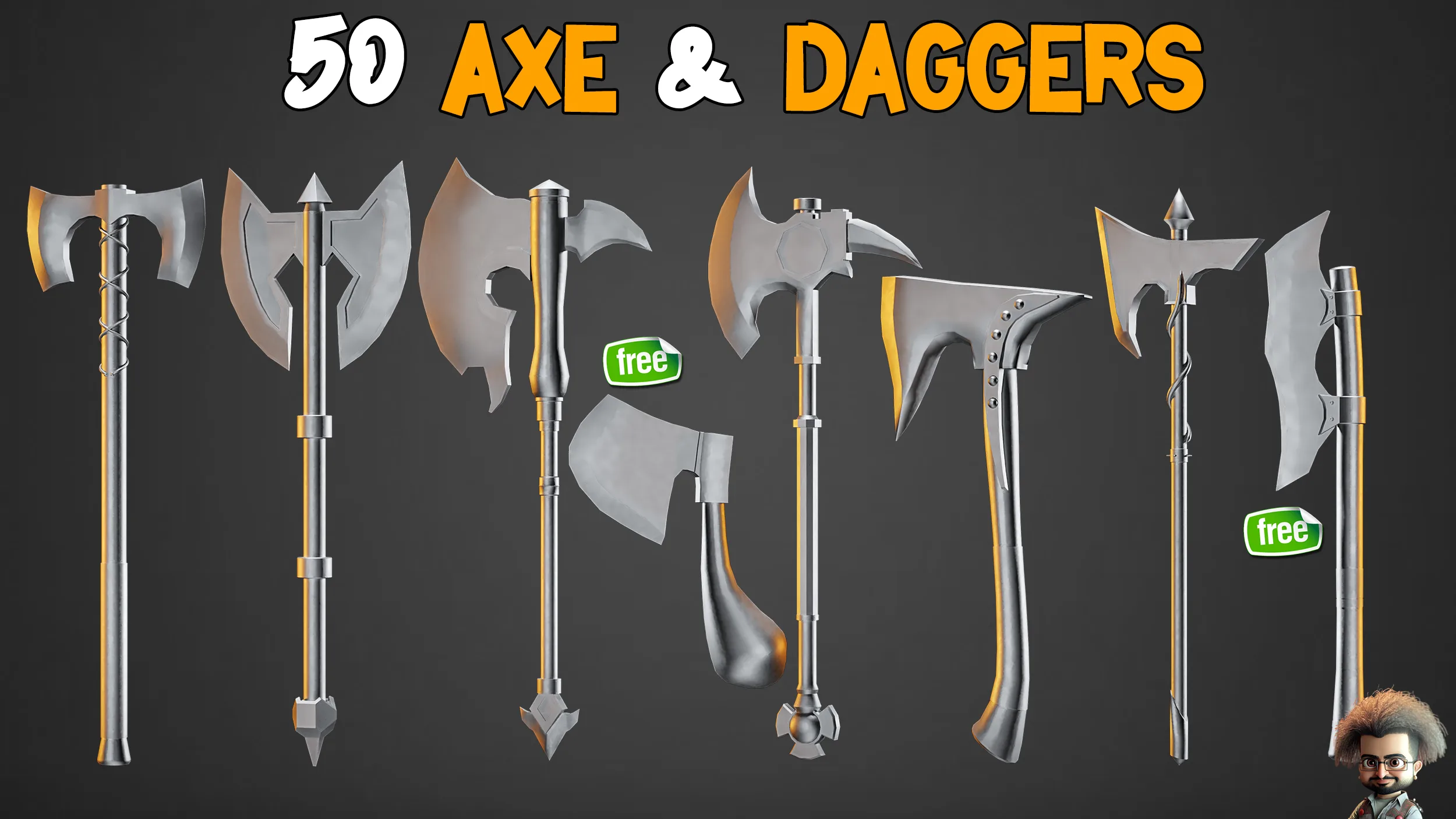 50 Axe & Daggers Base Mesh - VOL 02 ( Game Ready )