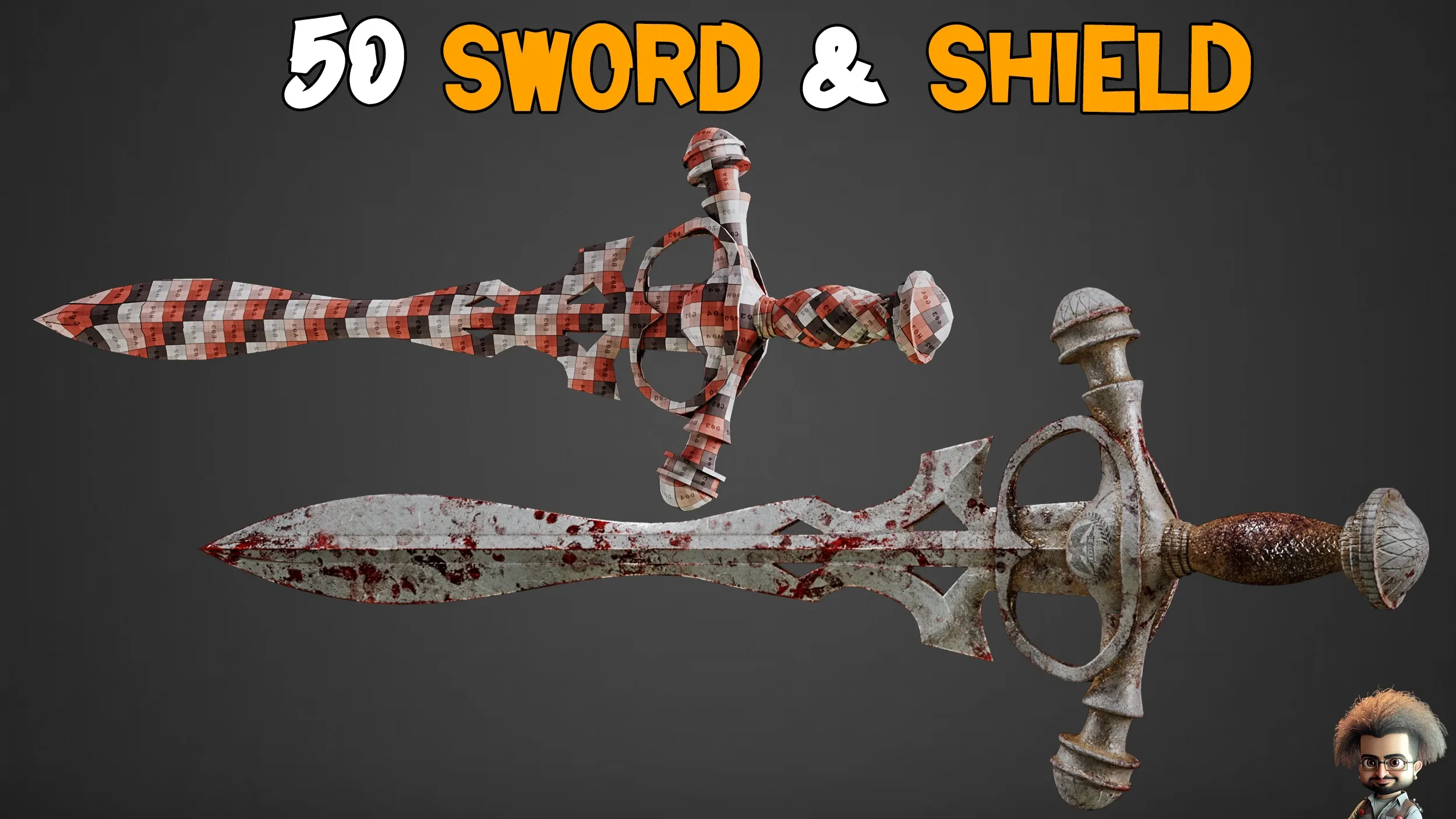 50 Sword & Shield Base Mesh - VOL 01 ( Game Ready )