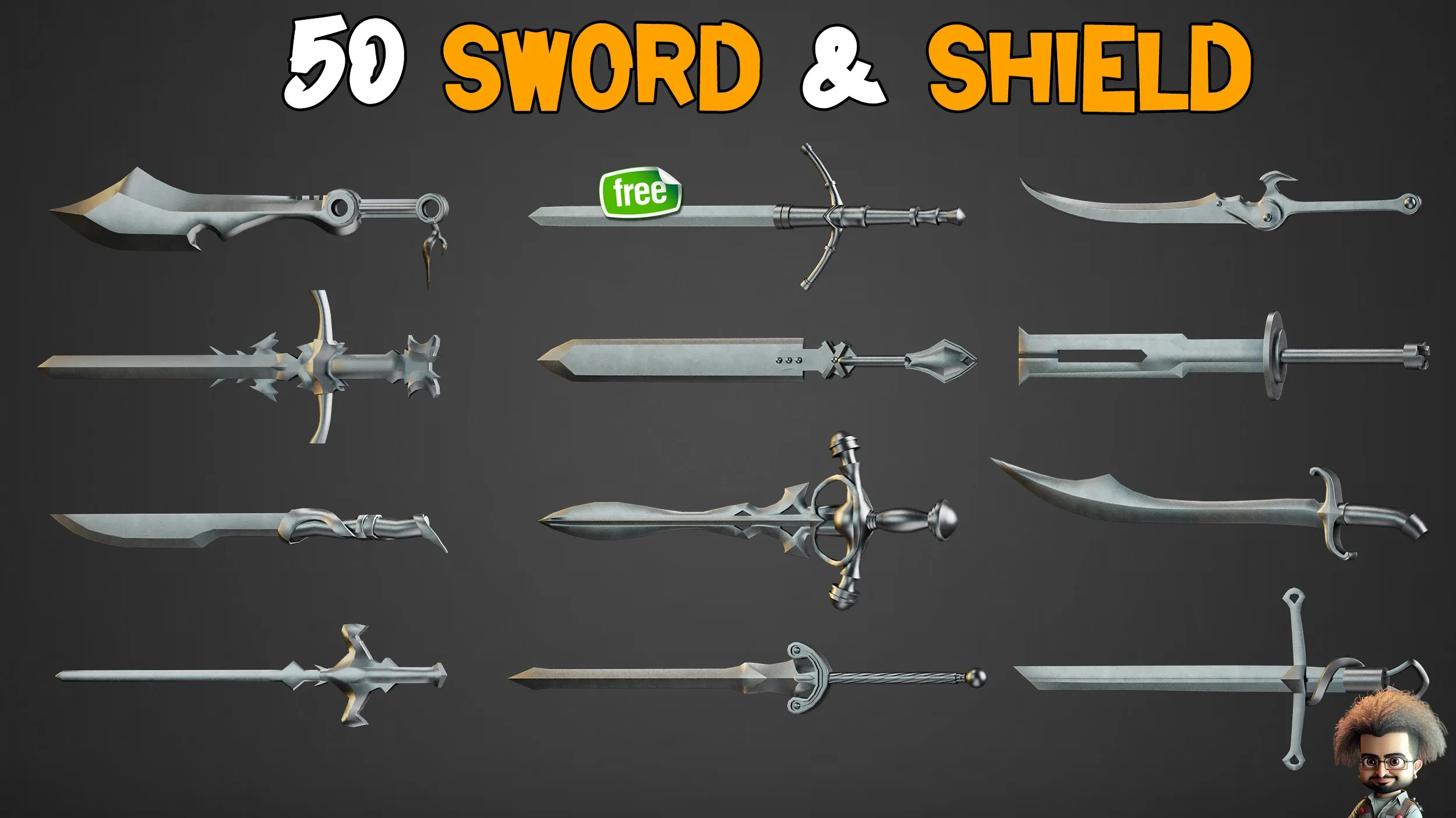 50 Sword & Shield Base Mesh - VOL 01 ( Game Ready )