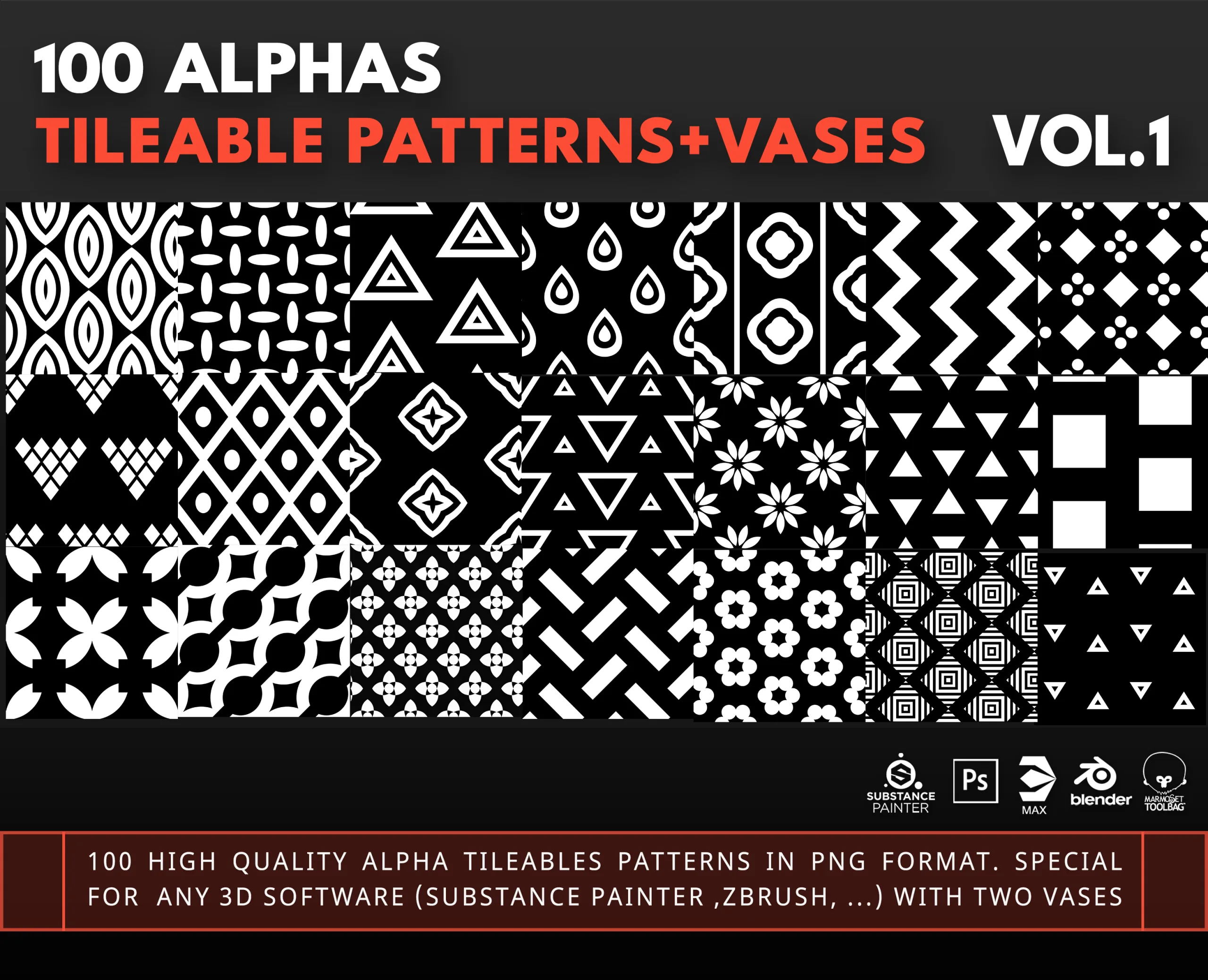 100 Alphas-Tileable pattern+vases