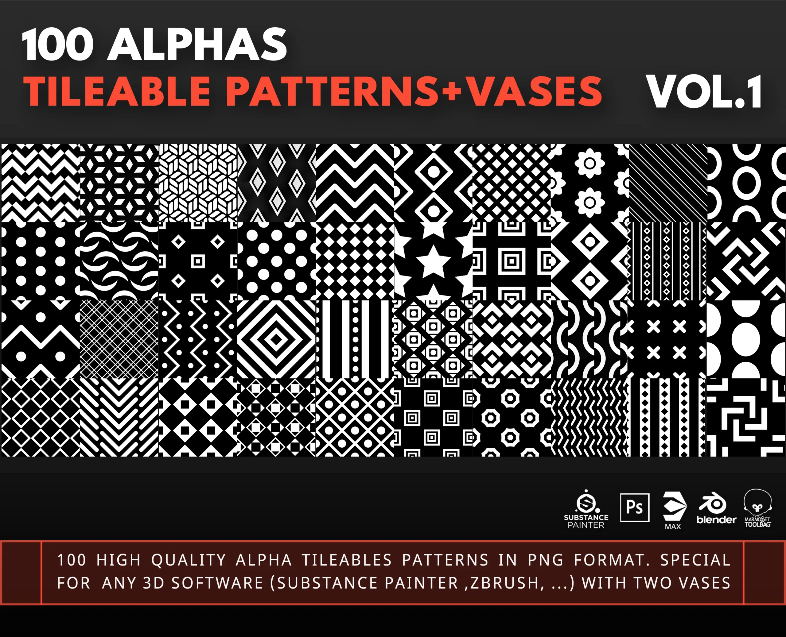 100 Alphas-Tileable pattern+vases