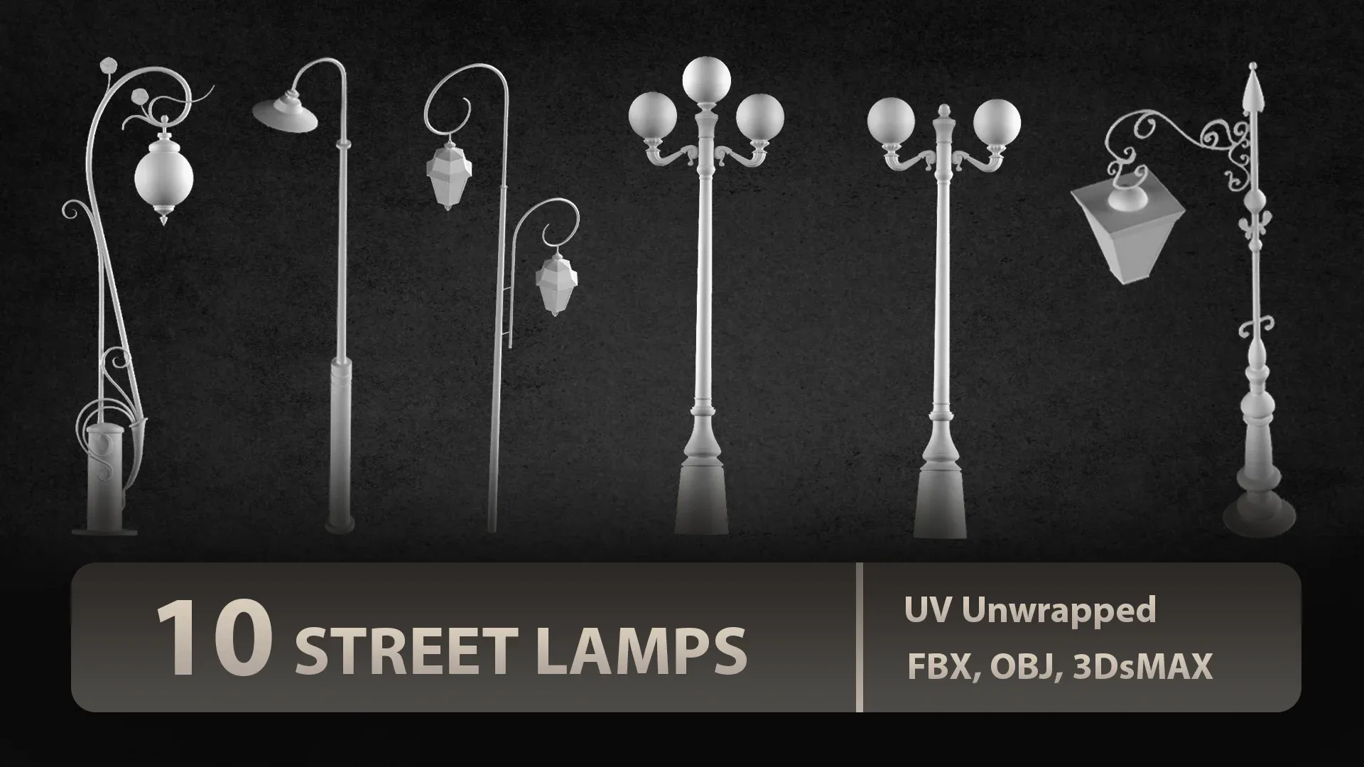 10 street lamps base mesh / Low Poly / Mid Poly / Game Ready vol 01