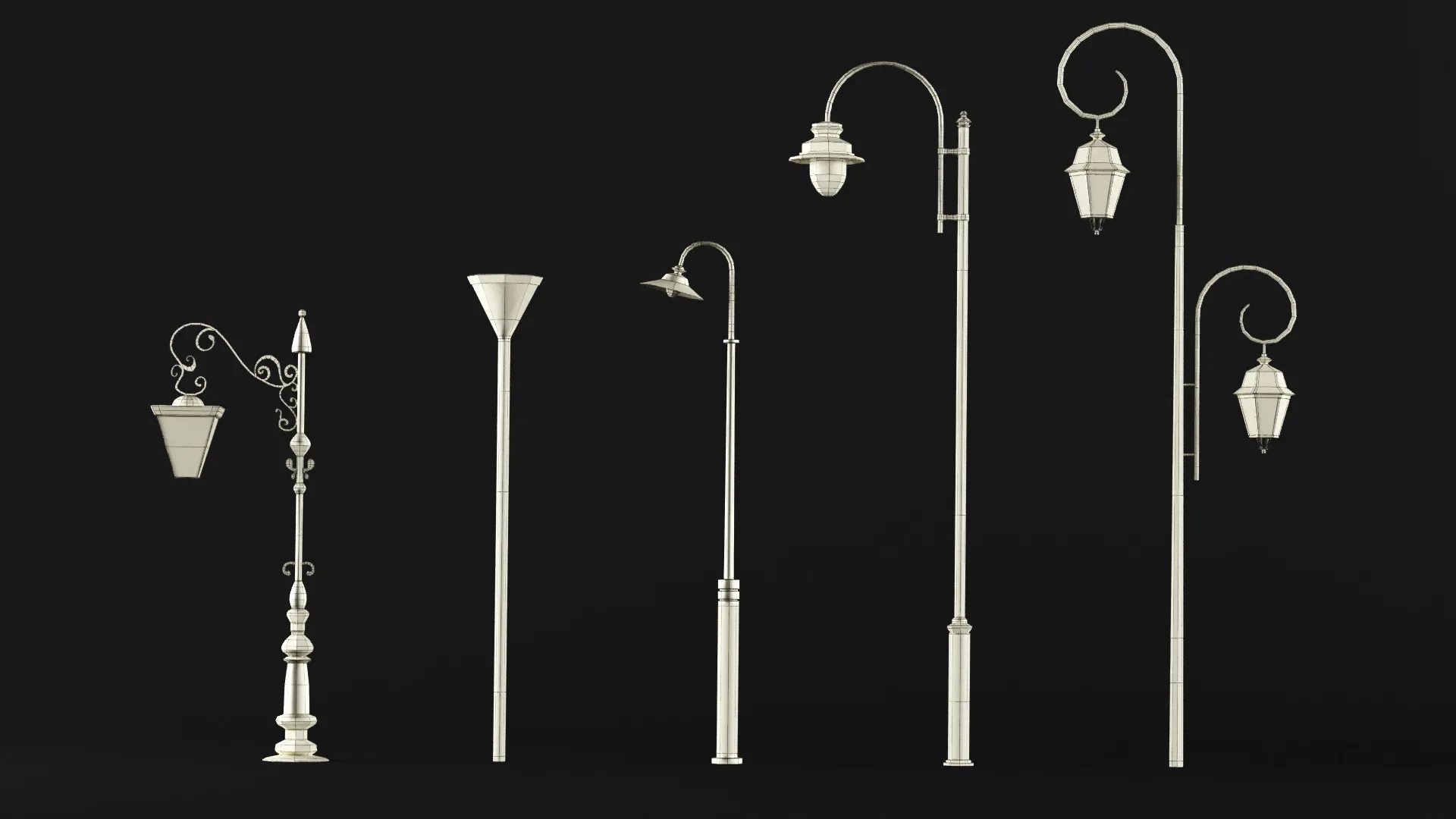 10 street lamps base mesh / Low Poly / Mid Poly / Game Ready vol 01