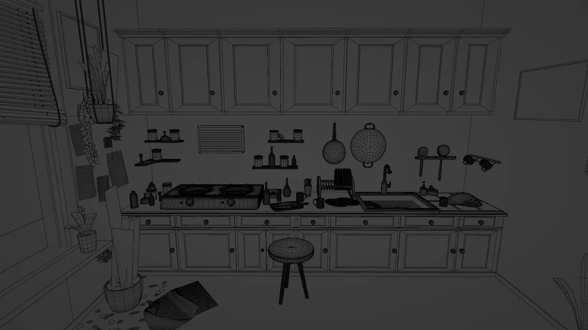 Home Kitchen Interior Environment Cartoon Style