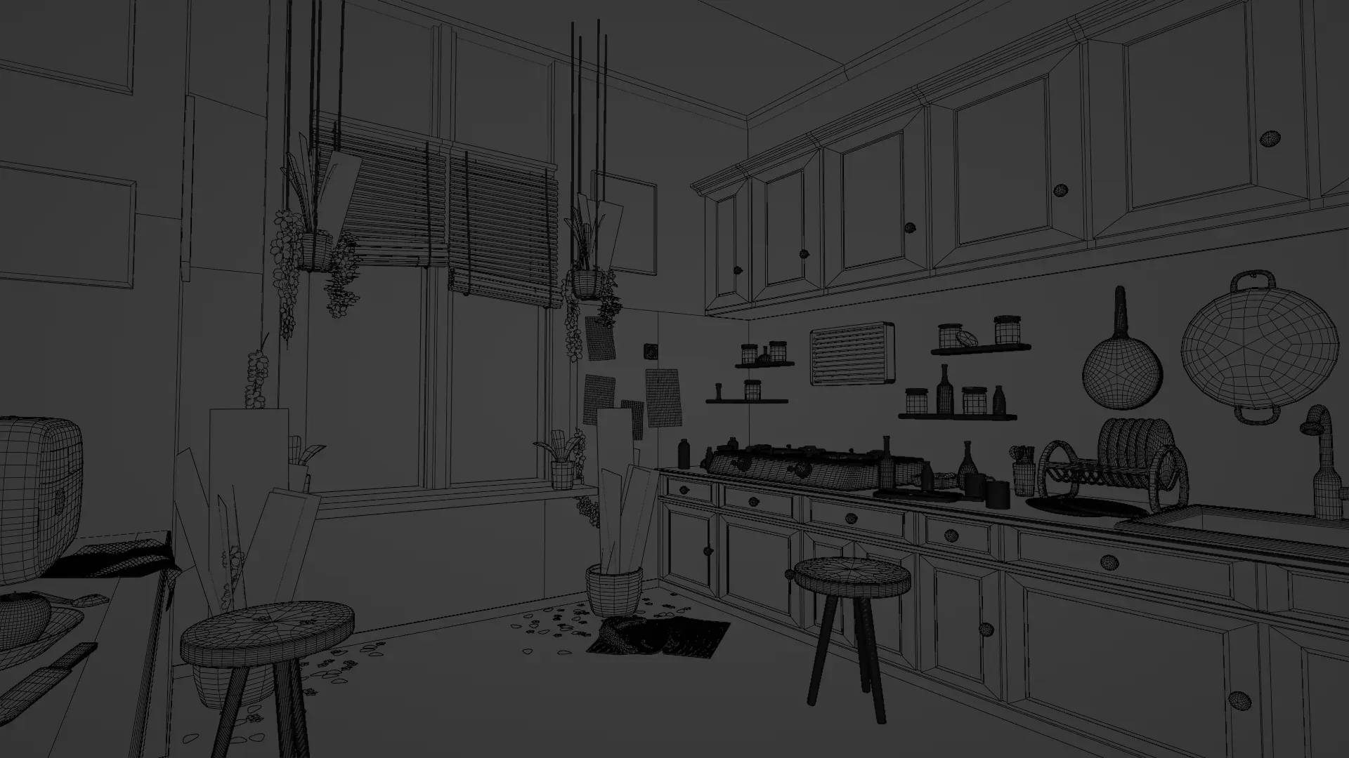 Home Kitchen Interior Environment Cartoon Style