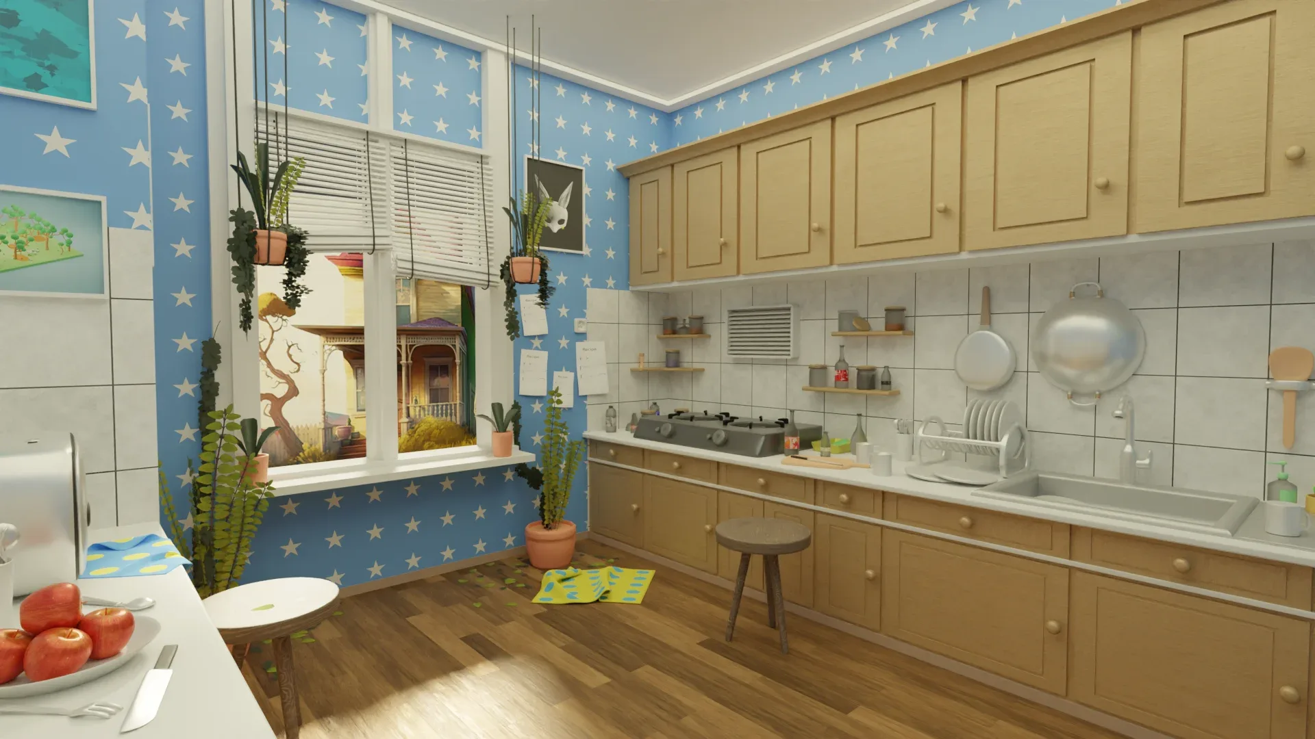 Home Kitchen Interior Environment Cartoon Style